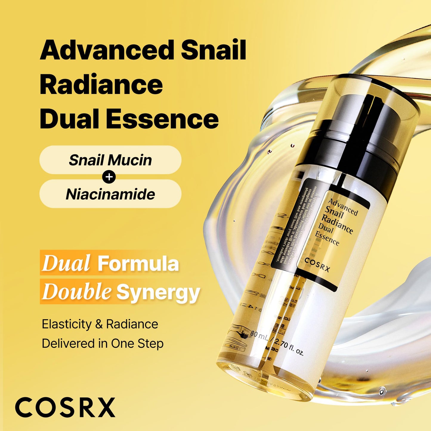 COSRX Niacinamide 5% + Snail Mucin 74% Dual Essence, Anti Aging Face Serum for Dull Skin, Mothers day gifts for mom, Sensitive Skin, Not Tested on Animals, Korean Skin Care, 2.70 fl.oz / 80ml - Medaid International