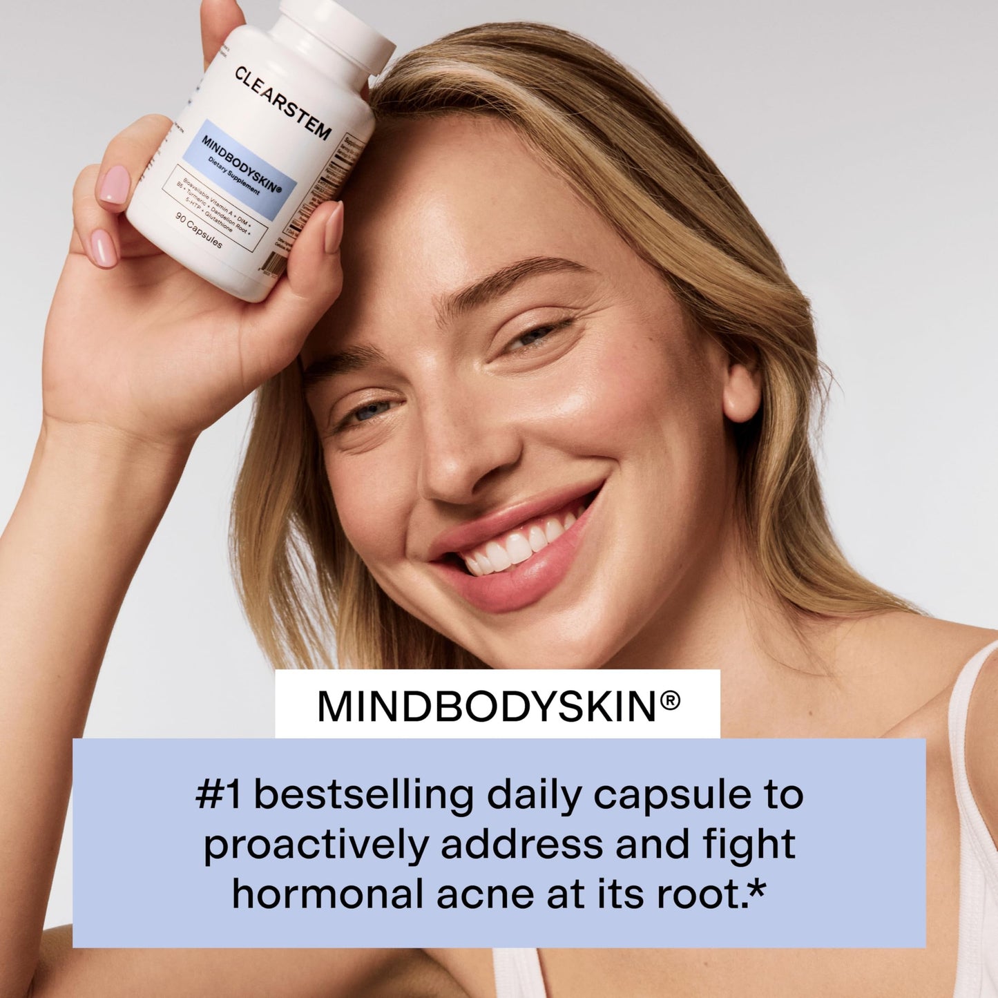 CLEARSTEM - MINDBODYSKIN Hormonal Acne Supplement (5-HTP) - Natural DIM Supplement - Skin Care Vitamins - Hormone Balance, Antioxidants - Gluten Free, Cruelty Free - 30 Servings, 90 Capsules - Medaid International