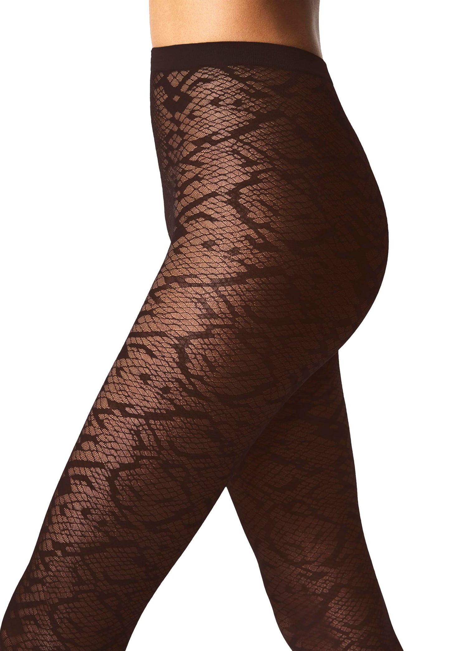 Wolford Snake Jacquard Tights For Women 30 Denier Matte Snakeskin Patterned with Soft Knitted Waistband Circular Knit Design umber Brown Medium - Medaid International