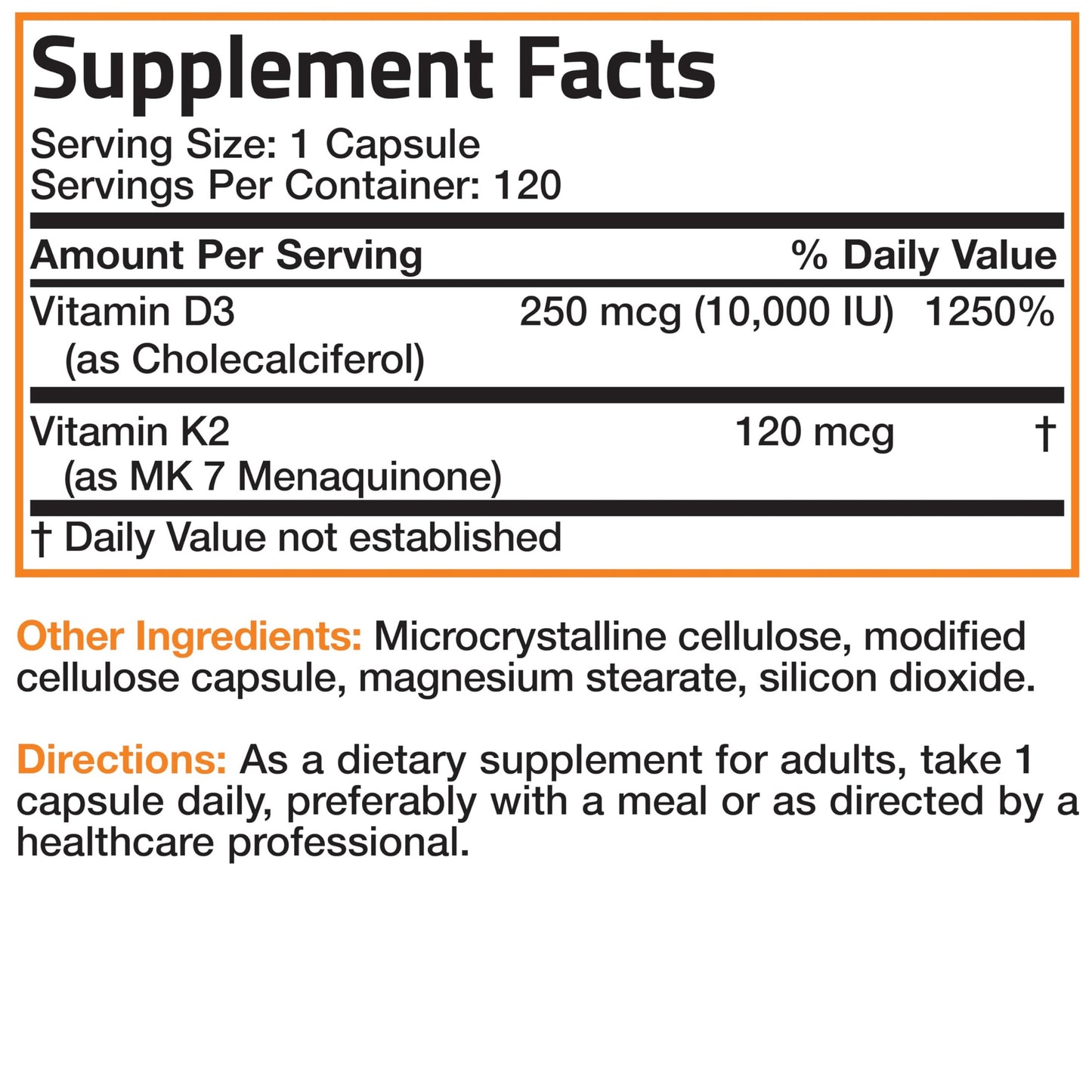 Bronson Vitamin K2 (MK7) with D3 Extra Strength Supplement Bone and Heart Health Non-GMO Formula 10,000 IU Vitamin D3 & 120 mcg Vitamin K2 MK-7 Easy to Swallow Vitamin D & K, 120 Capsules - Medaid International