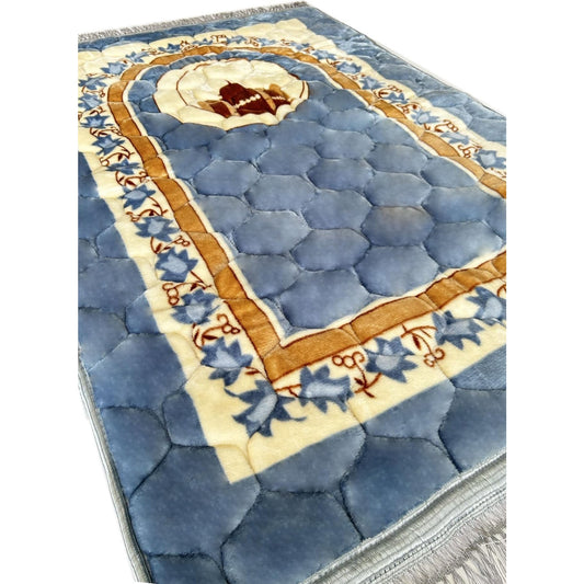 Prayer Rug Muslim Prayer Mat Islamic - Very Thick Prayer Rug Sajadah for Men Women with Islam Prayer Beads for Eid Travel Ramadan, Soft and Luxury (BB Blue) - Medaid International