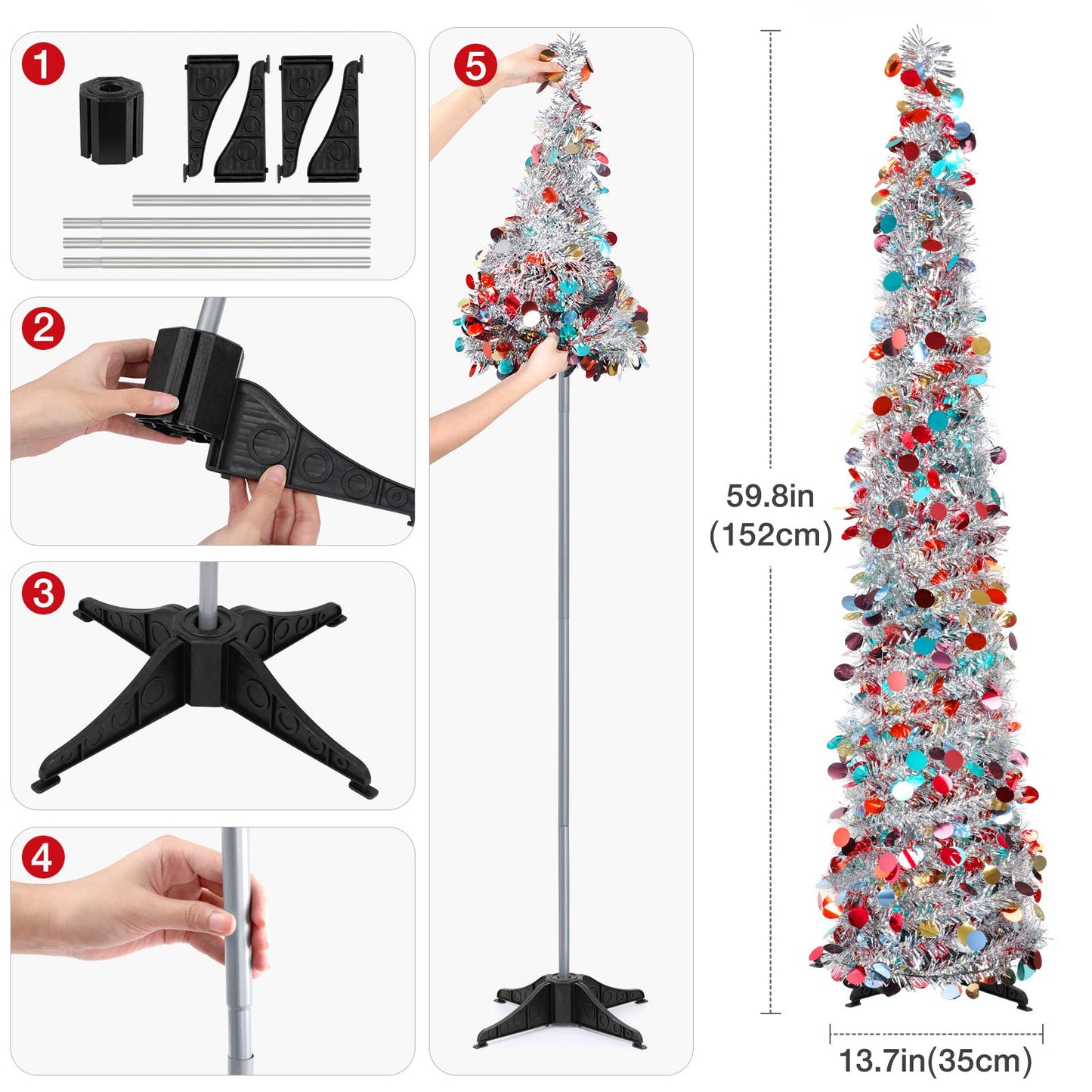 Christmas Tree, 5Ft Artificial Christmas Tree Decorations Pencil Xmas Tree for Home Party Office Fireplace Holiday Decorations Valentines Day Decoration Gifts for Mom(Silver) - Medaid International