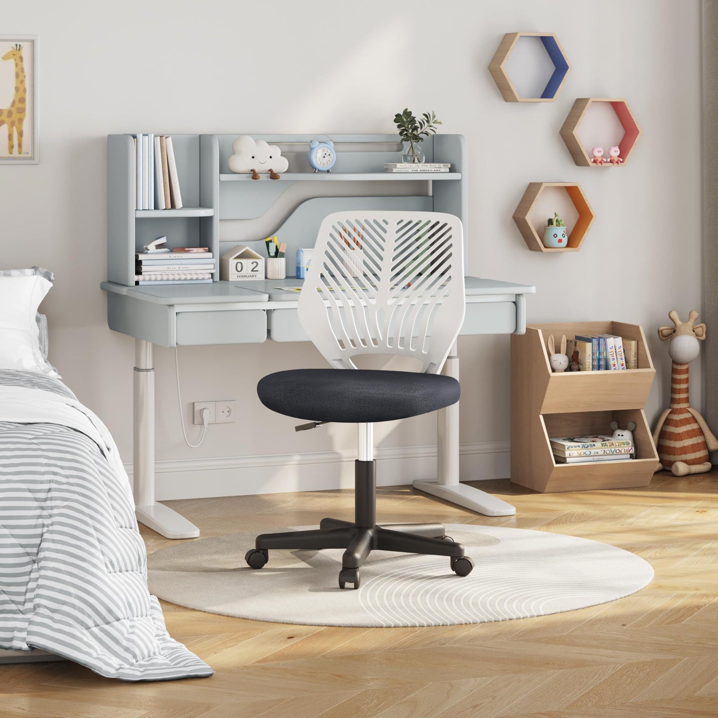 Yaheetech Students Cute Desk Chair Low-Back Armless Study Chair w/Lumbar Support Adjustable Swivel Chair in Home Bedroom School, Dark Gray - Medaid International