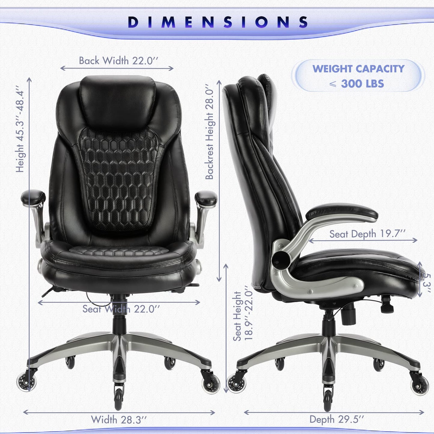 Executive Office Chair-Ergonomic Computer Desk Chair, High Back Leather Chair with Padded Flip-up Arms, Swivel Home Office Chair Upgraded Caster-Black - Medaid International