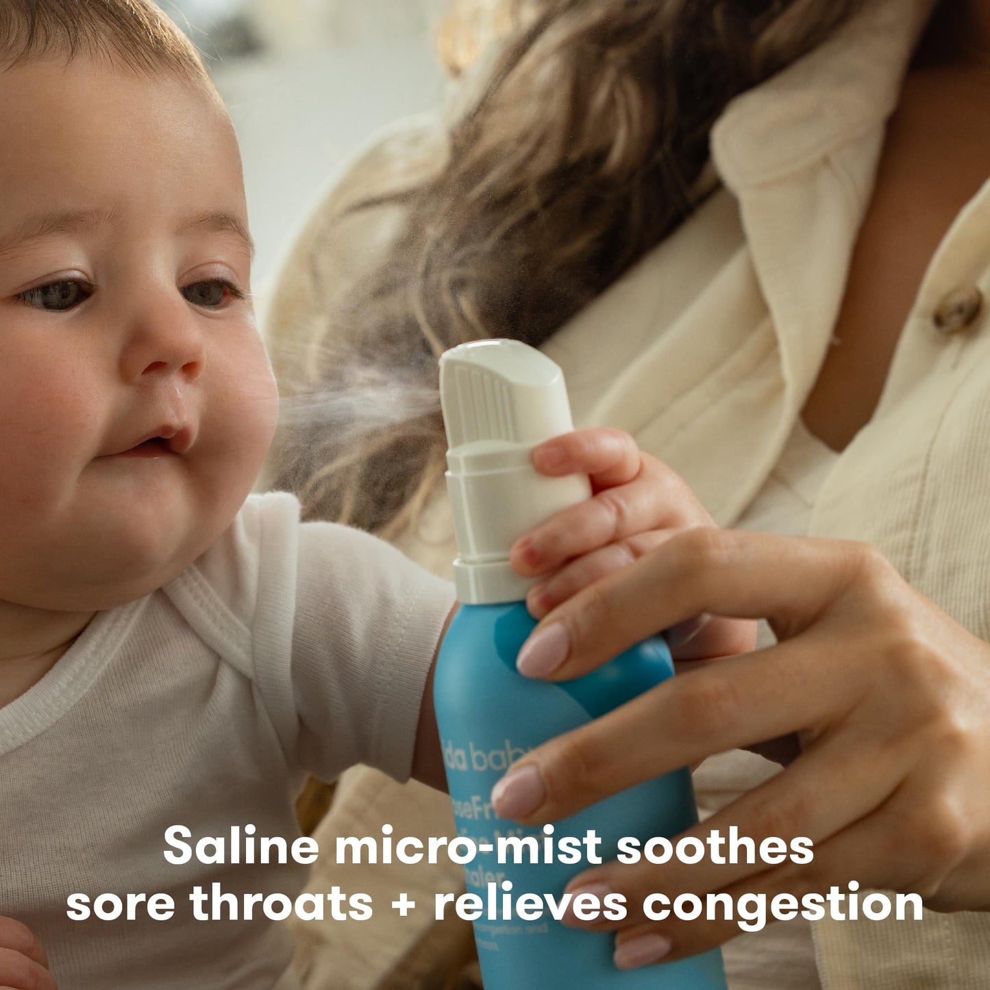 Frida Baby NoseFrida Saline Mist Nasal Inhaler, Allergy Relief and Congestion Relief for Babies + Kids, Nasal Saline Spray, Saline Inhaler Soothes Stuffy Nose and Sore Throat, Includes Optional Mask - Medaid