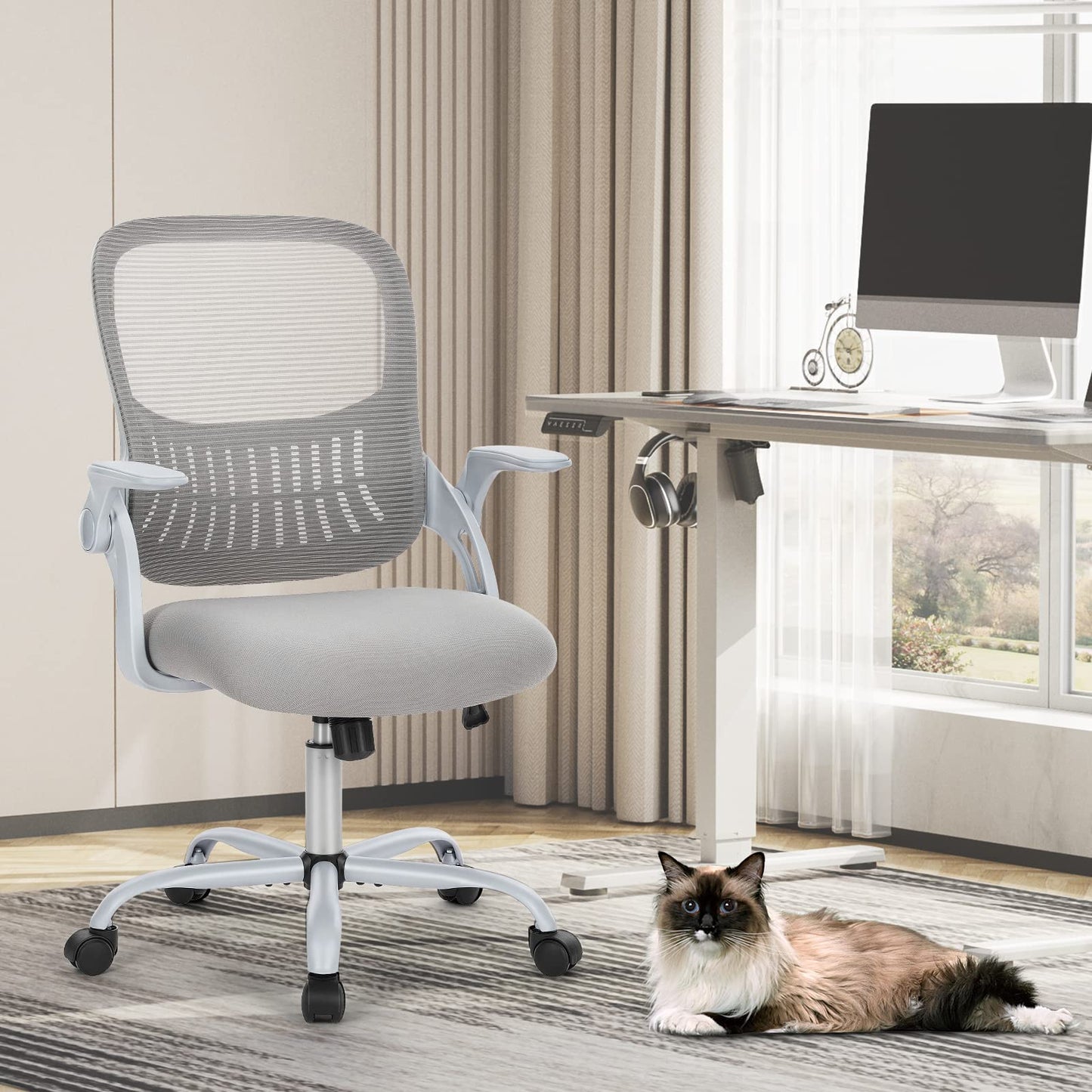 Sweetcrispy Ergonomic Office Desk Chair Mesh Adjustable Swivel Mid-Back Computer Chair with Lumbar Support Comfy Flip-up Arms for Home Office - Medaid International