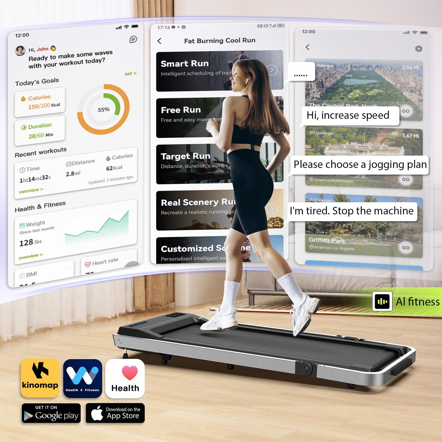 Desk Treadmill with Incline & Handle, 3 in 1 Portable Treadmill with Removable Desk Workstation, Foldable Walking Treadmills for Home Office Small Space, Voice & App & Remote Control, 2s Folding - Medaid International