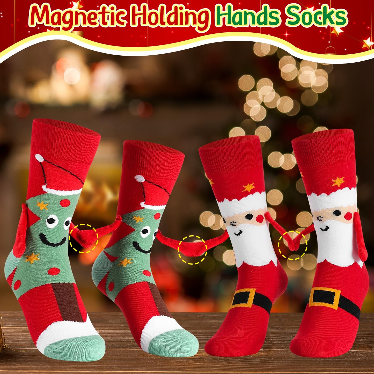Jspupifip 2 Pairs Funny Holding Hands Christmas Socks Magnetic Holding Hands Socks Xmas Gifts for Women and Men - Medaid International