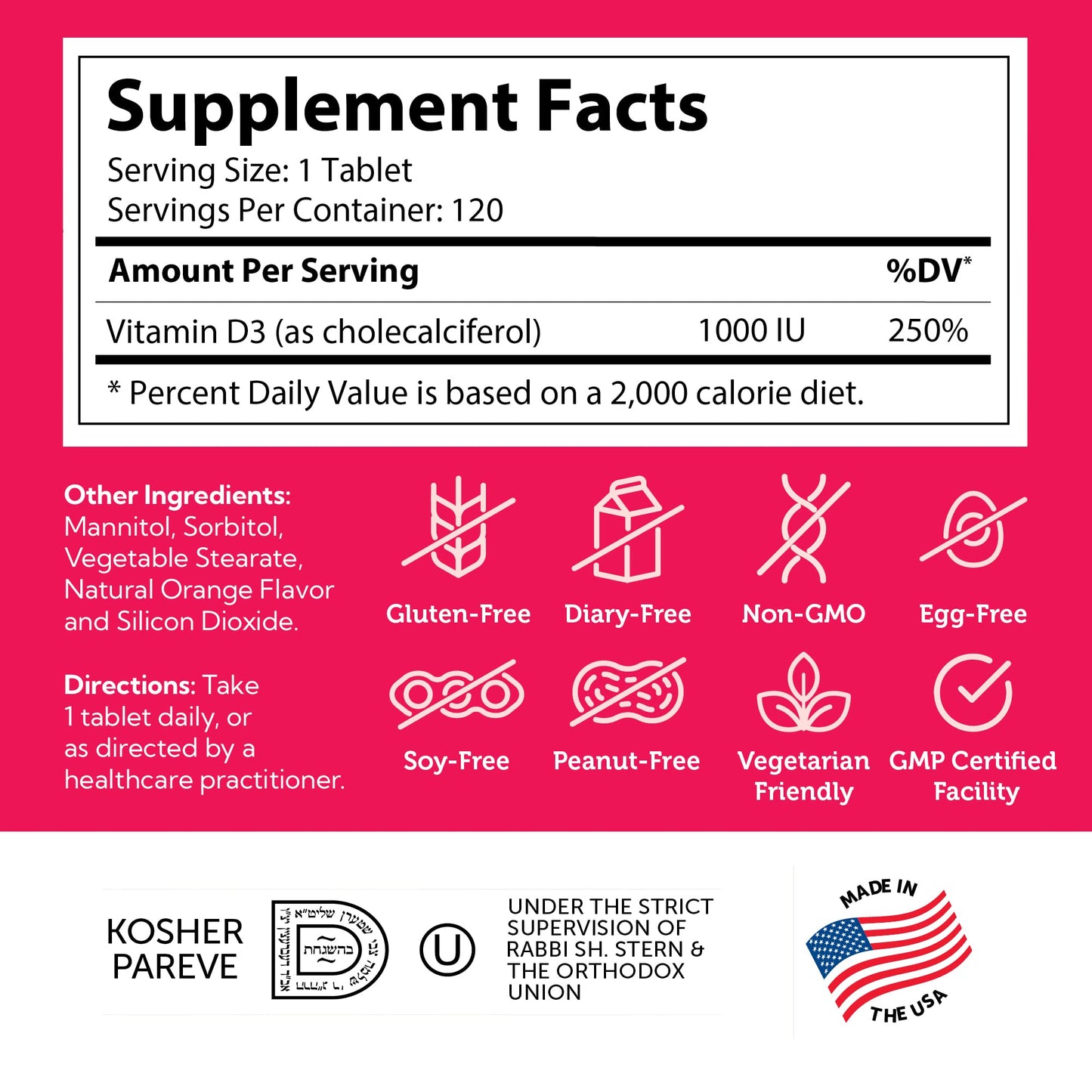 Zahler Junior D3 Vitamins 1000 IU - for Kids - Vitamin D for Kids to Support Bone, Teeth & Immune Health - Kosher Orange Flavor - 120 Count. - Medaid International