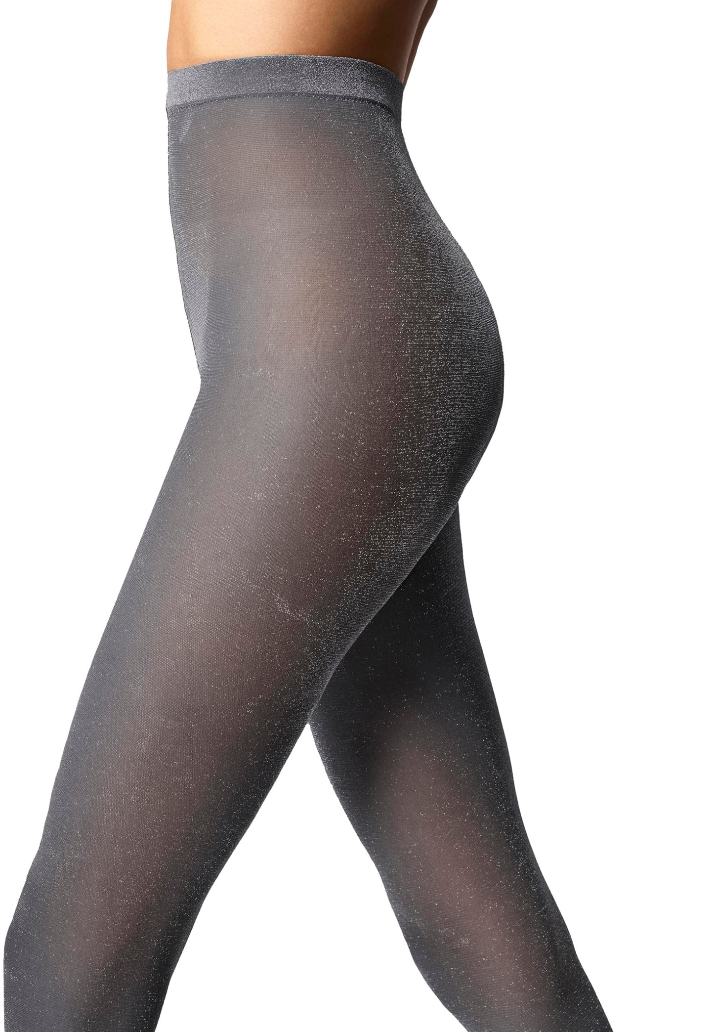 Wolford Shimmer Tights For Women Luxurious Soft Shiny Pantyhose with Extra-Fine Metallic Yarn Comfortable Knitted Waistband black/silver lurex Large - Medaid International