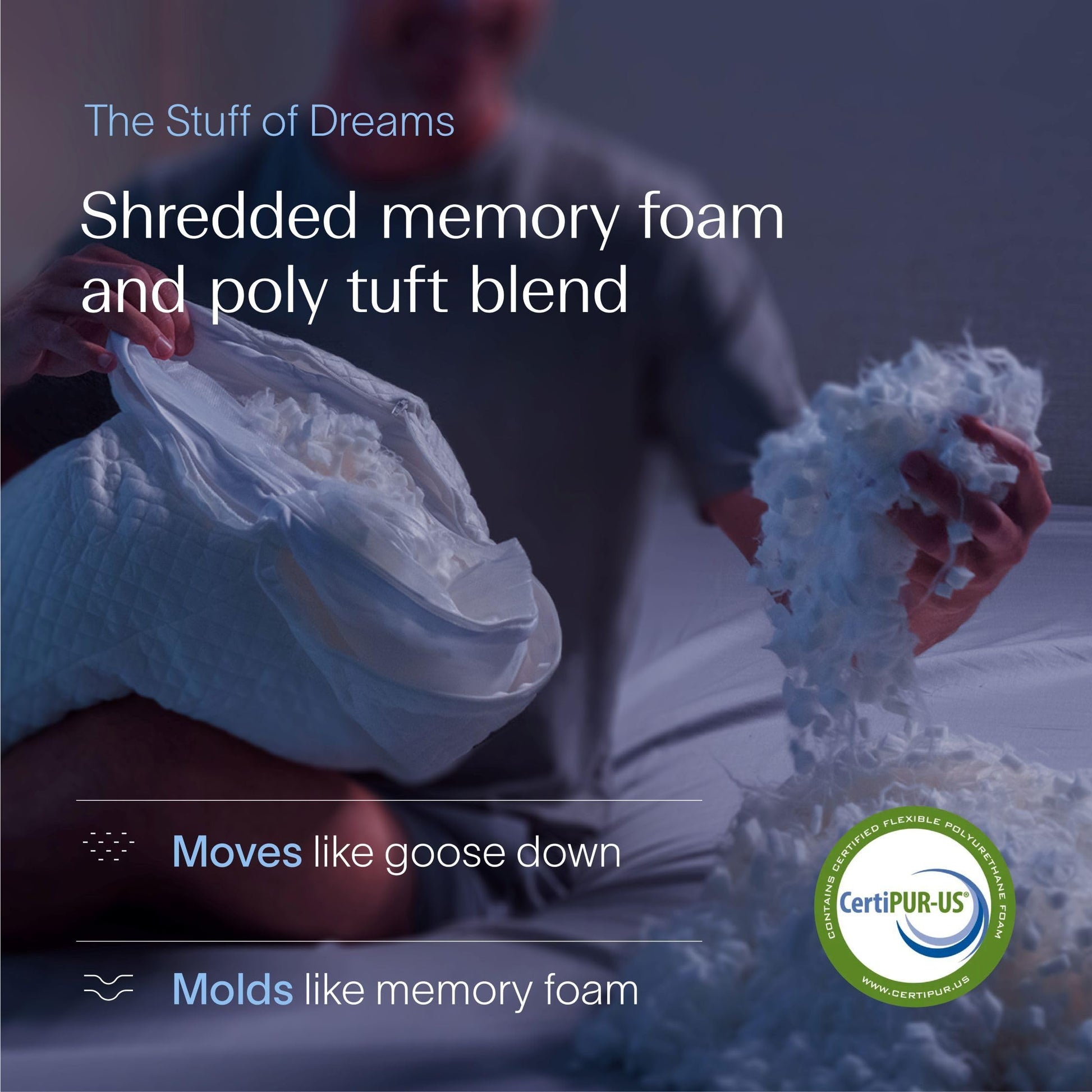 DreamyBlue Signature Pillow w/Adjustable Loft β’ Shredded Memory Foam Fill β’ Neutral Alignment for Side, Back, and Stomach Sleepers β’ Washable Bamboo Rayon Cover β’ CertiPUR-US Certified Foam (Queen) - Medaid International