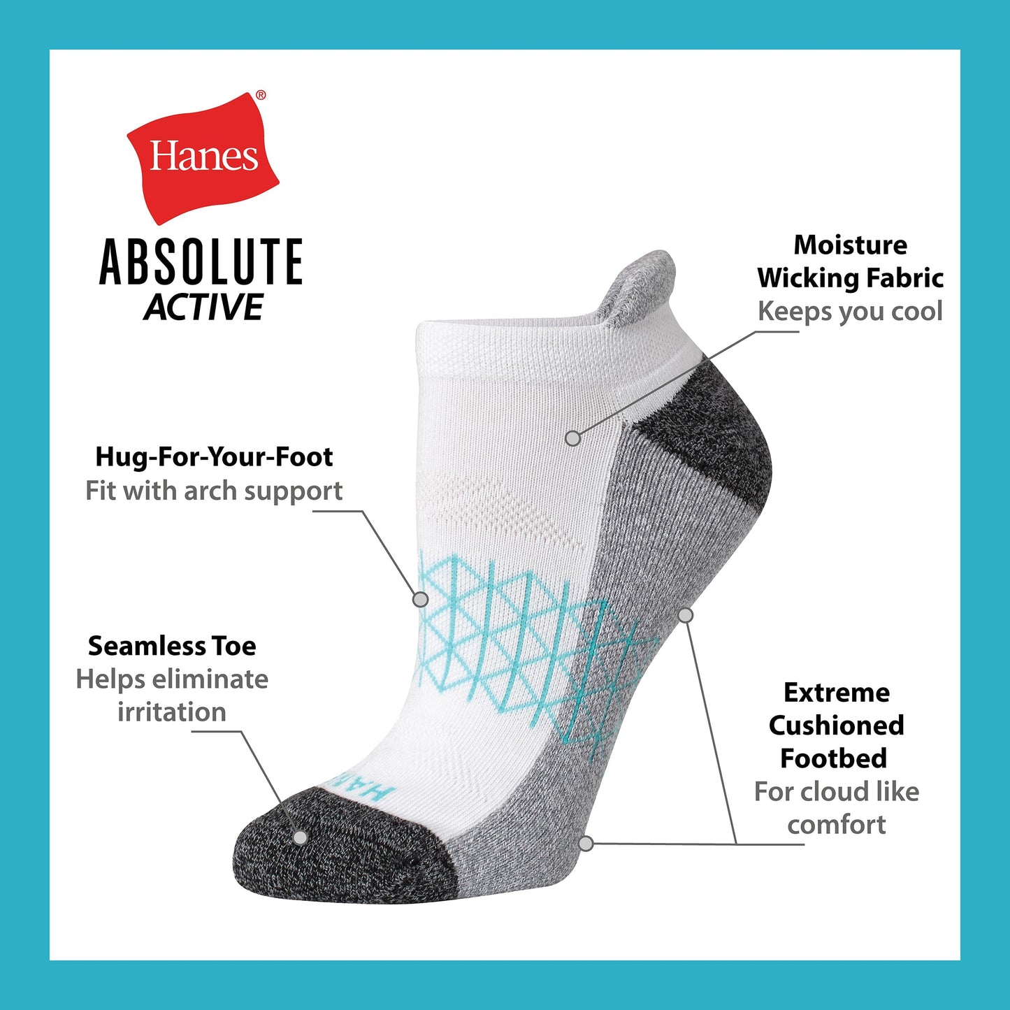 Hanes Women's Cushioned No Show Tab Socks, Absolute Active No Show Socks for Women, 4-Pairs - Medaid International