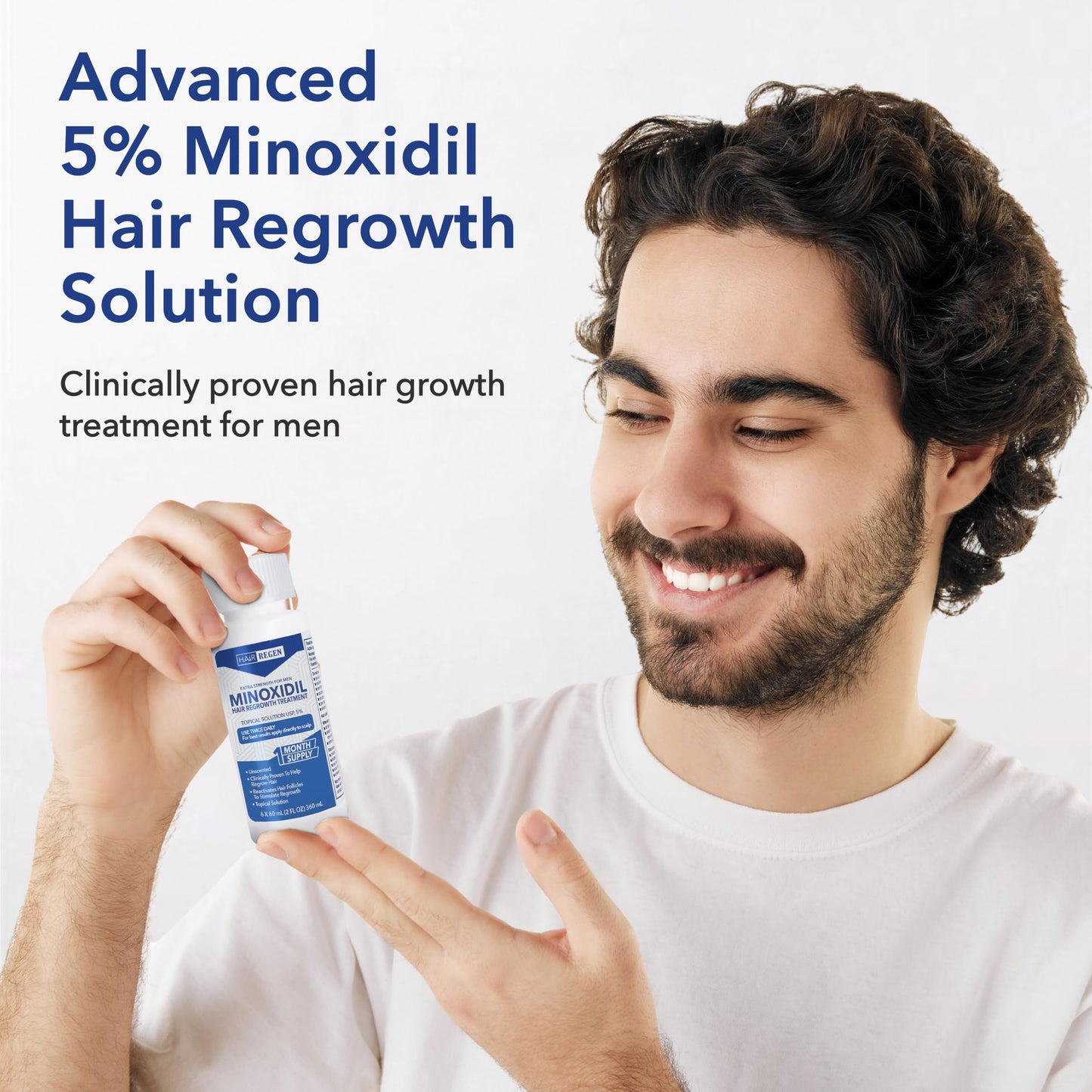 Hair-Regen Advanced 5% Minoxidil For Men Hair Regrowth Treatment for Thinning Hair - Hair Loss for Men - 6 Month Supply, Minoxidil Topical Solution So Thicker Fuller Hair Keeps Growing Amazing Results - Medaid International