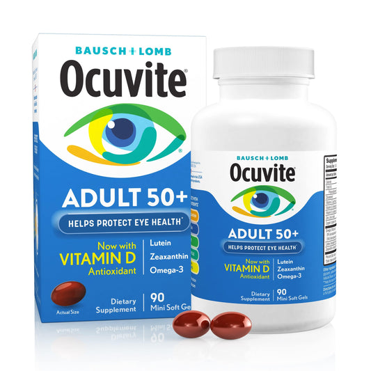 Ocuvite 50+ Eye Vitamin & Mineral Supplement, Multivitamin for Vision & Ocular Health with Omega-3, Zinc, Vitamins C & E, Lutein & Zeaxanthin, Zinc Supplements for Women and Men, 90 Softgels - Medaid International