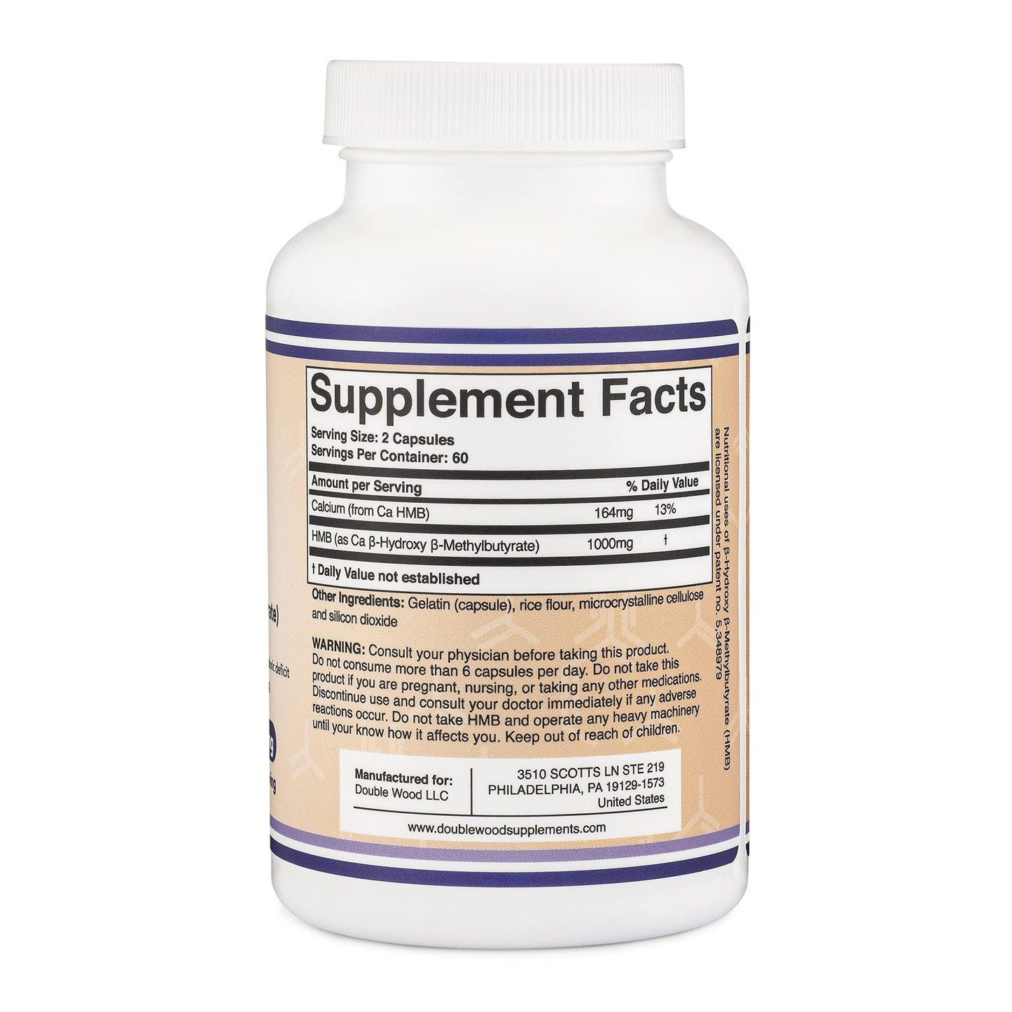 Double Wood Supplements HMB Supplement, Third Party Tested, Non-GMO, Gluten Free, 120 Capsules, 1000mg per Serving, 500mg per Capsule - Medaid International