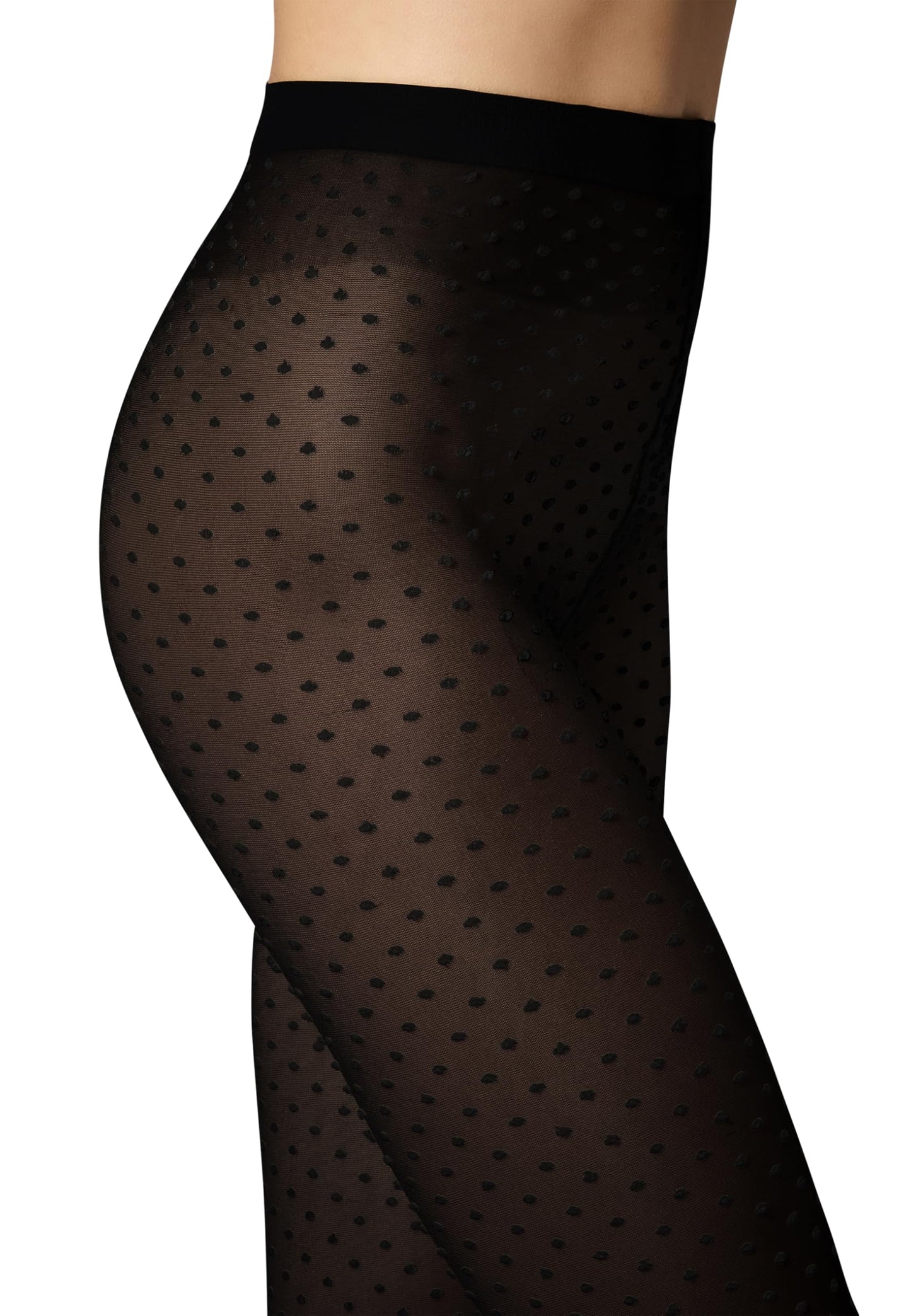 Wolford Satin Touch Dots Tights for Women 20 Denier Sheer Hosiery Pantyhose Elegant 3D Dot Design Shiny Finish Soft Waistband Black - Medaid International