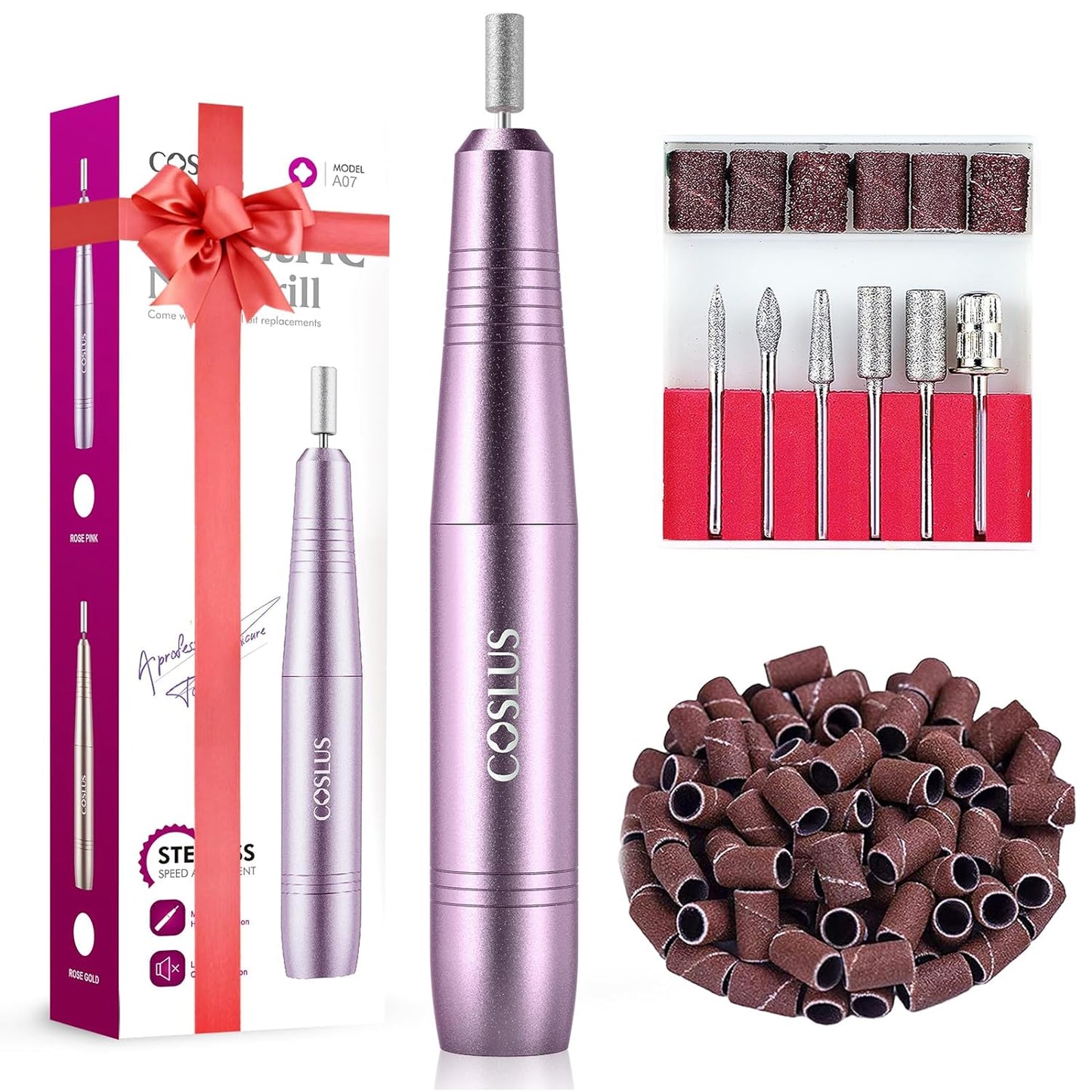 COSLUS Electric Nail Drill File Professional: for Acrylic Gel Dip Powder Nails Portable Nail Drill Machine Kit Manicure Pedicure Tools Polishing Set with Nail Drill Bits Sanding Bands - Medaid International