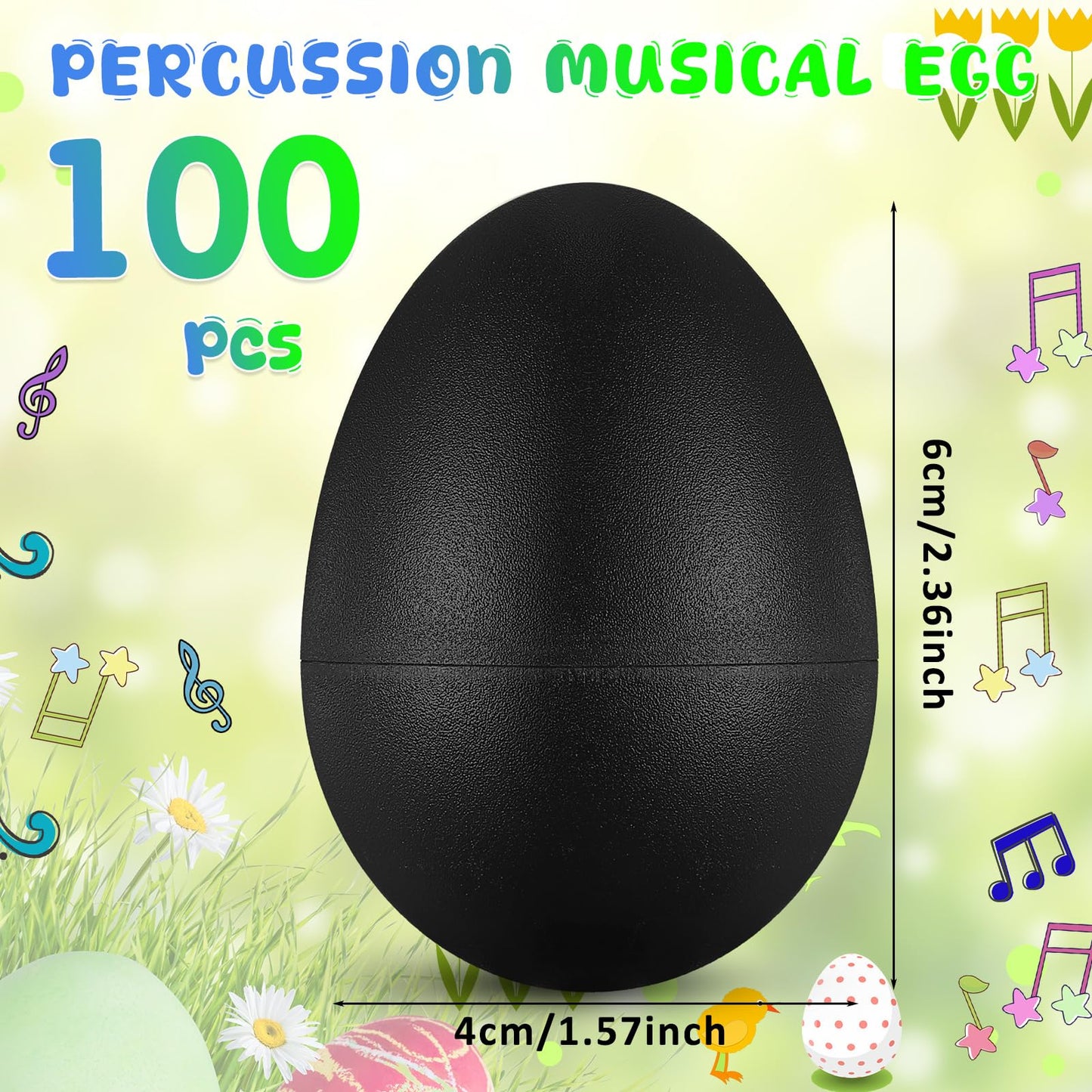 Yeshone 100 Pieces Egg Shakers Musical Instruments Percussion Maracas Egg for Kids Toys Plastic Easter Shaker for Learning DIY Painting, Classroom Music, Rhythm (Black) - Medaid International