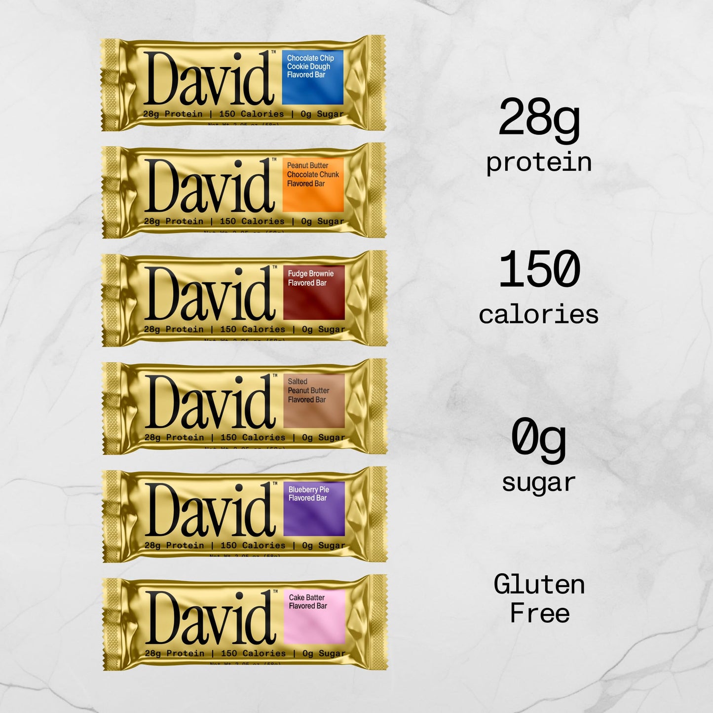 David High Protein Bars No Sugar - Sugar Free Protein Bars, Low Carb, Gluten Free - 28g of Protein, 150 Calories - David Bar On-The-Go Snack - Variety Pack (All Flavors), Pack of 6 - Medaid International