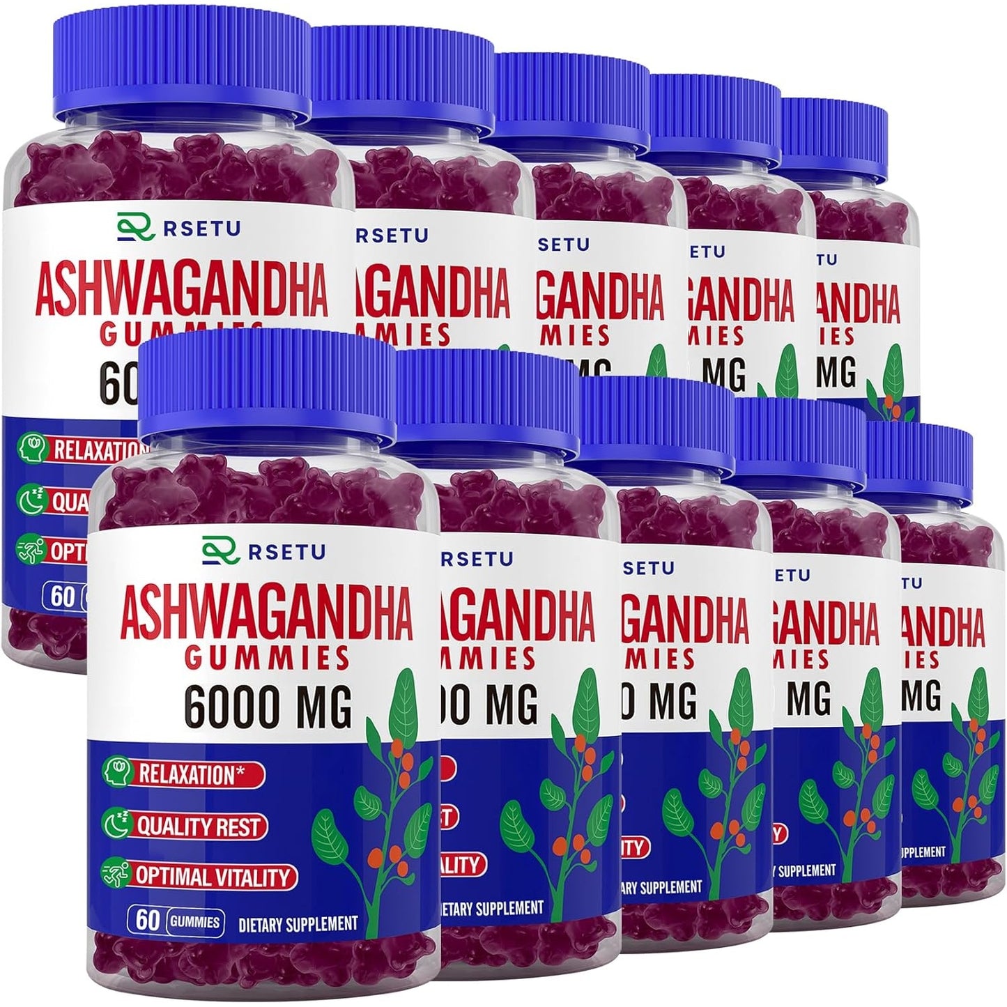Ashwagandha Gummies for Women & Men, 6000 mg Organic Ashwagandha Root Extract with Vitamins, L-Theanine, Cortisol Regulation Supplements for Relaxation, Rest, Energy & Immune Health, 600 Vegan Gummies - Medaid