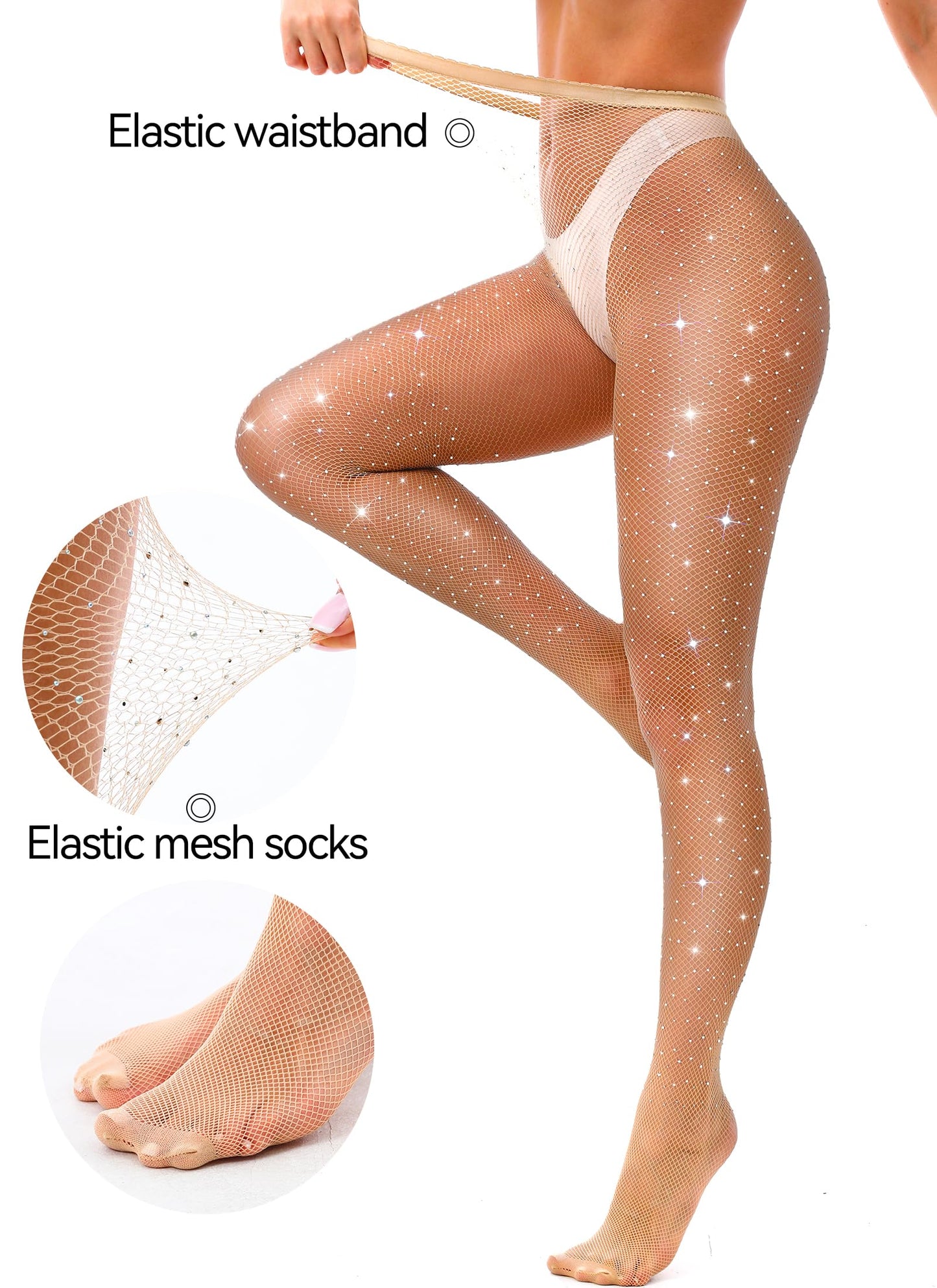 VEBZIN Rhinestone Fishnet Stockings for Women Sparkly Tights Sparkle Leggings Tights Mesh Glitter - Medaid International