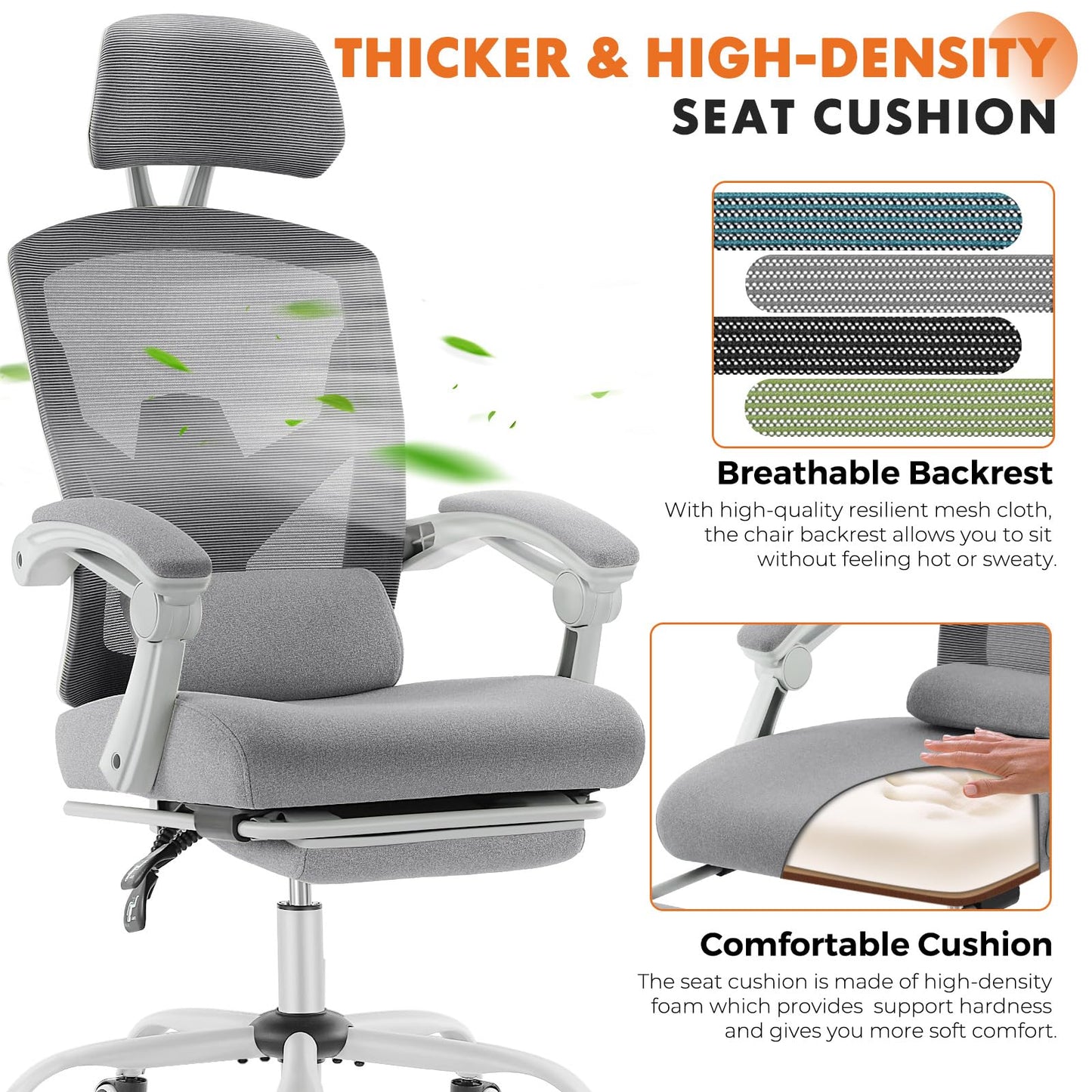 Sweetcrispy Office Computer Desk Chair, Ergonomic High-Back Mesh Rolling Work Swivel Chairs with Wheels, Comfortable Lumbar Support, Comfy Arms for Home, Bedroom, Study, Student, Classic Grey - Medaid International