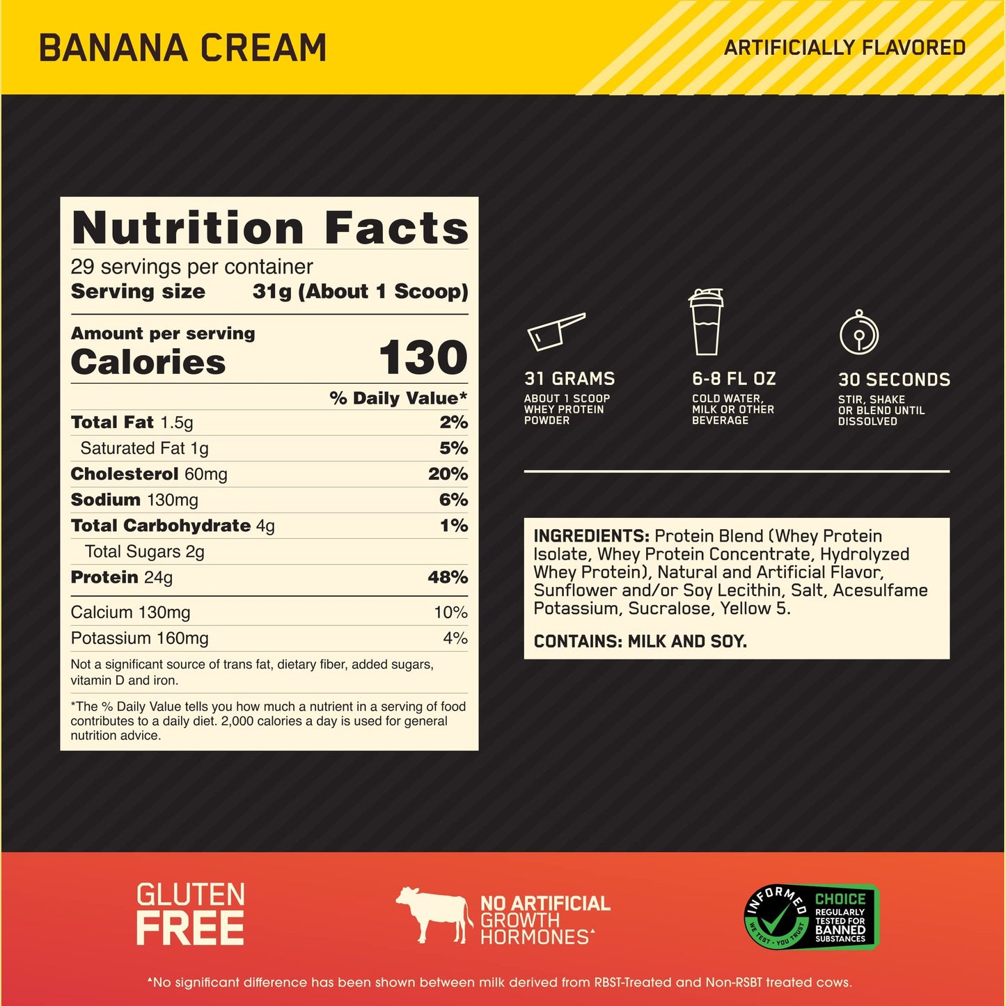 Optimum Nutrition Gold Standard 100% Whey Protein Powder, Banana Cream, 2 Pound (Packaging May Vary) - Medaid International