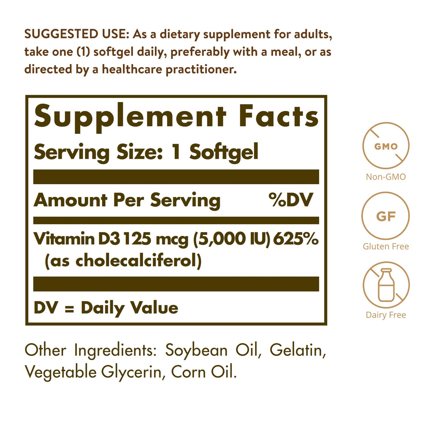 Solgar Vitamin D3 (Cholecalciferol) 125 mcg (5000 IU), 100 Softgels - Helps Maintain Healthy Bones & Teeth - Immune System Support - Non-GMO, Gluten Free, Dairy Free - 100 Servings - Medaid International