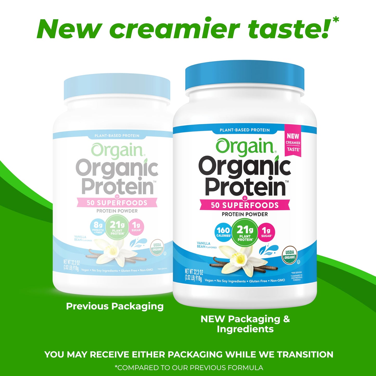 Orgain Organic Vegan Protein + 50 Superfoods Powder, Vanilla Bean - 21g Plant Based Protein, 8g Prebiotic Fiber, No Lactose Ingredients, Gluten Free, No Added Sugar, Non-GMO, 2.02 lb - Medaid International