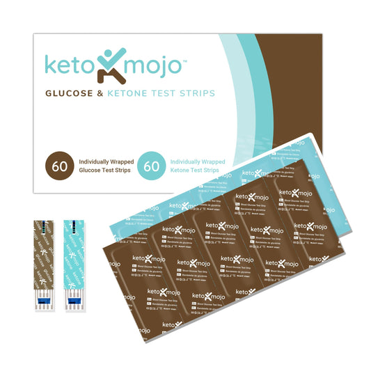 KETO-MOJO Blood Glucose and Ketone Test Strips Combo Pack | 60 Glucose + 60 Ketone Strips (120 Count) | for Use Only with GK+ Meter - Medaid International