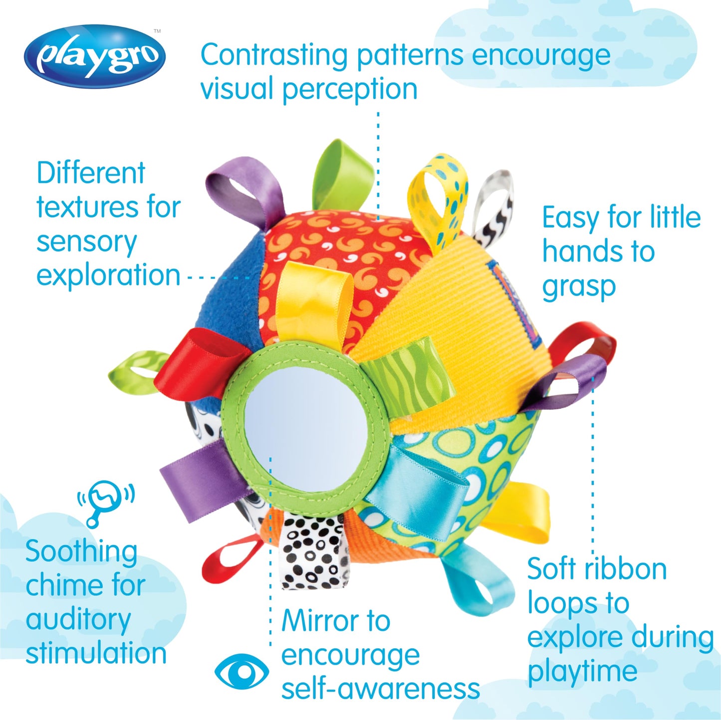 Playgro Kick & Play Loopy Loops Ball - Interactive Sensory Development Toy for Babies 3+ Months - Boosts Touch, Movement Skills with Fun Football Design - Crawling Baby Toy - Medaid International
