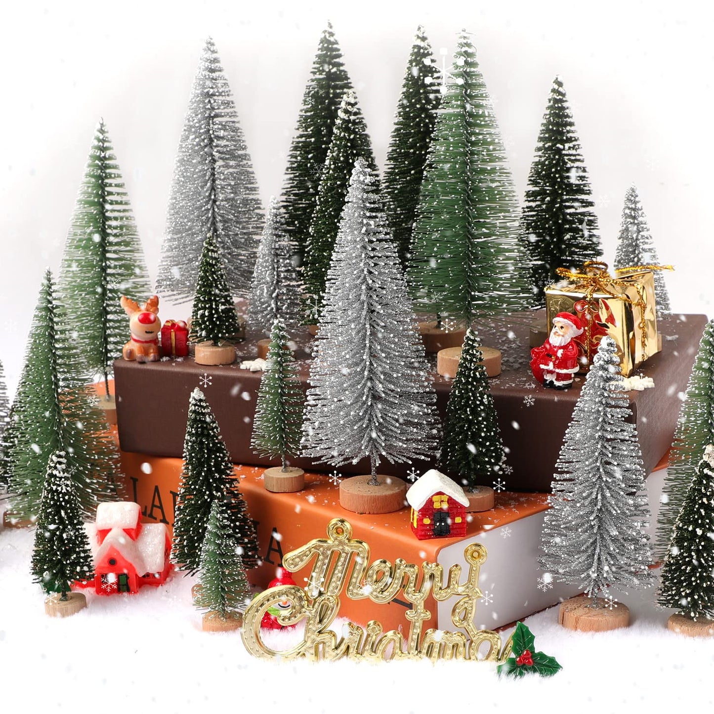 30Pcs Christmas Decorations Mini Christmas Trees, Artificial Christmas Tree Bottle Brush Trees with Wooden Base for Christmas Decor Christmas Party Home Table Craft - Medaid International