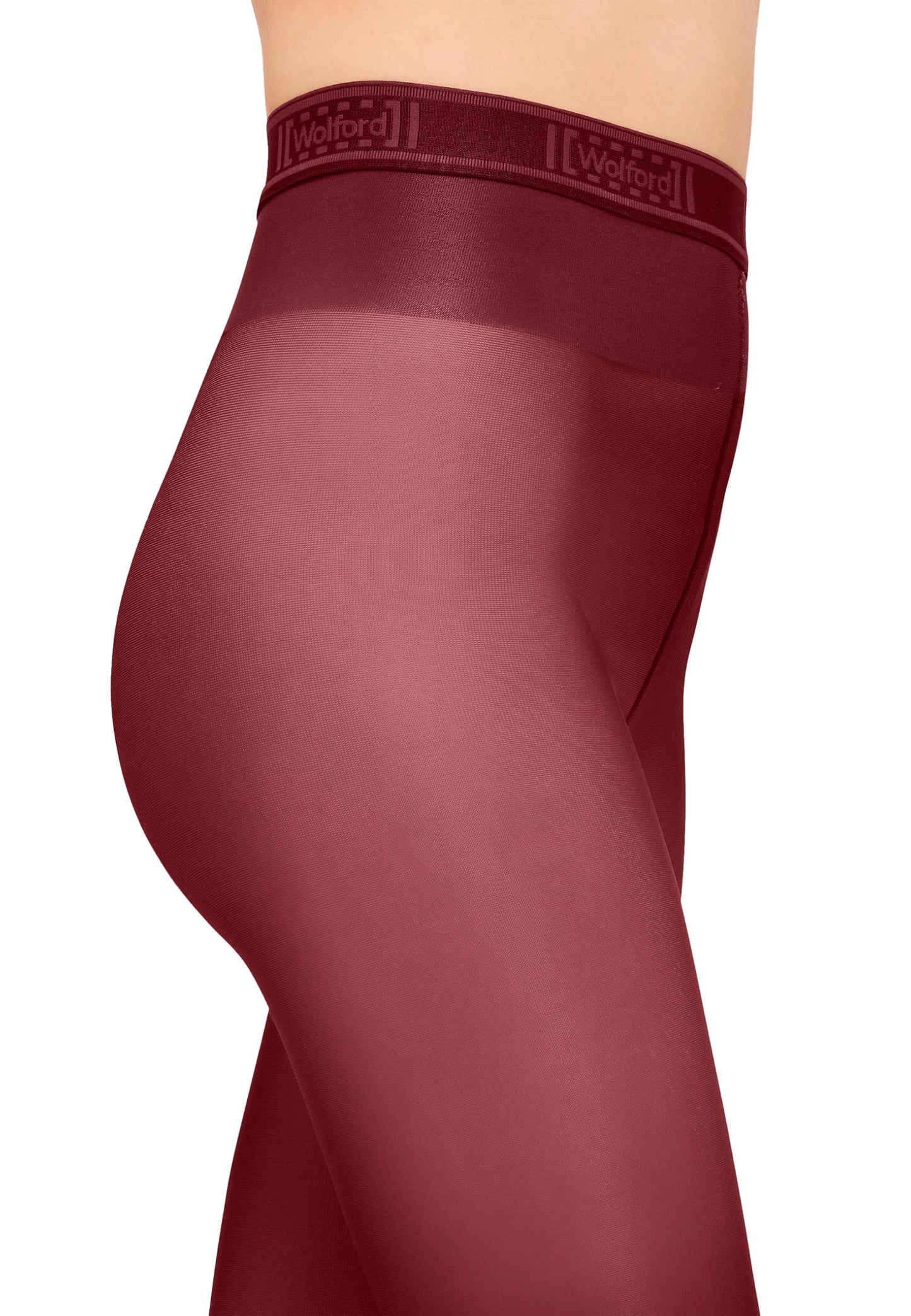 Wolford Neon 40 Denier Tights for Women Semi-Sheer with Brilliant Sheen Soft Elastic Waistband Invisible Reinforced Toe midnight red Red Large - Medaid International