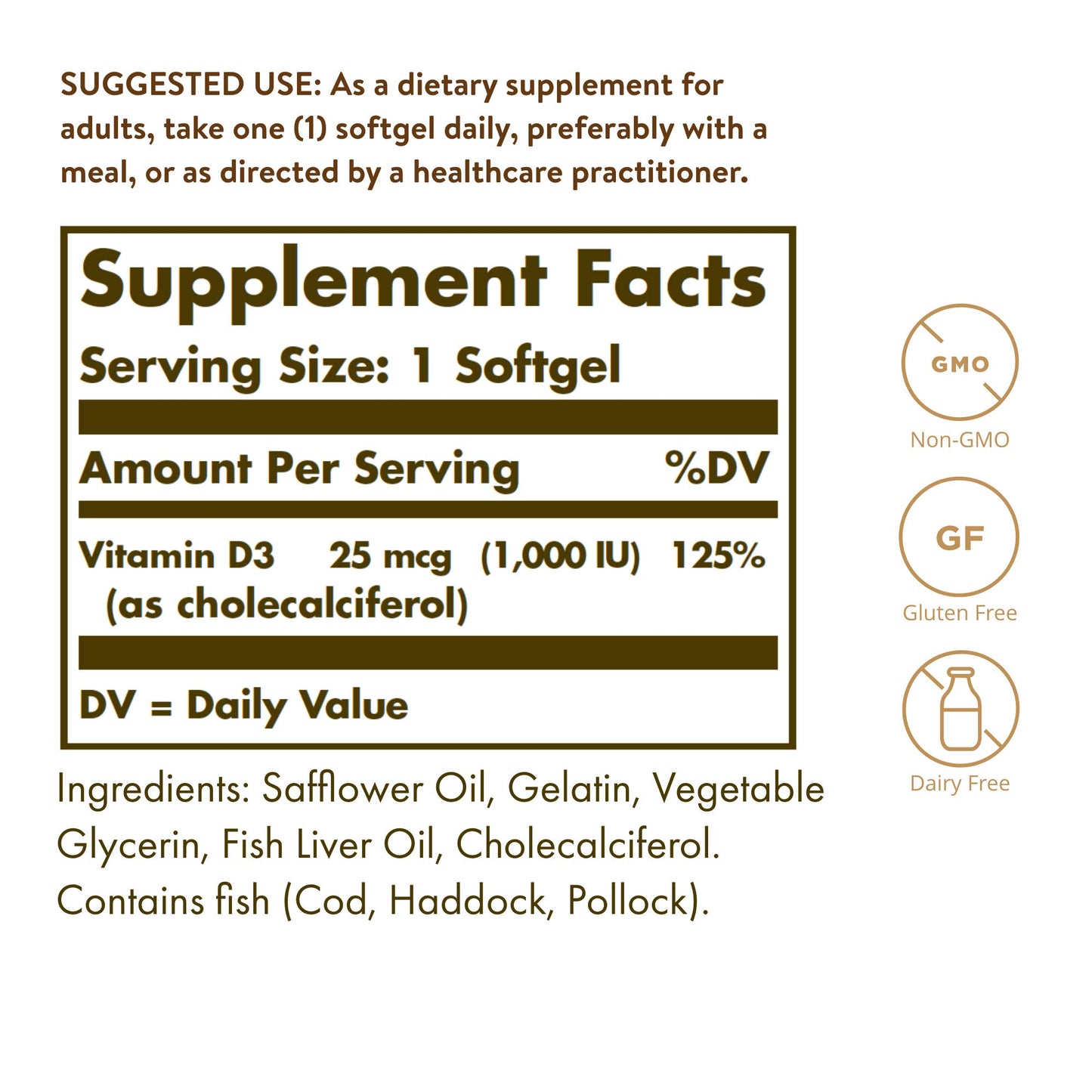 Solgar Vitamin D3 (Cholecalciferol) 25 mcg (1000 IU), 100 Softgels - Helps Maintain Healthy Bones & Teeth - Immune System Support - Non-GMO, Gluten Free, Dairy Free - 100 Servings - Medaid International