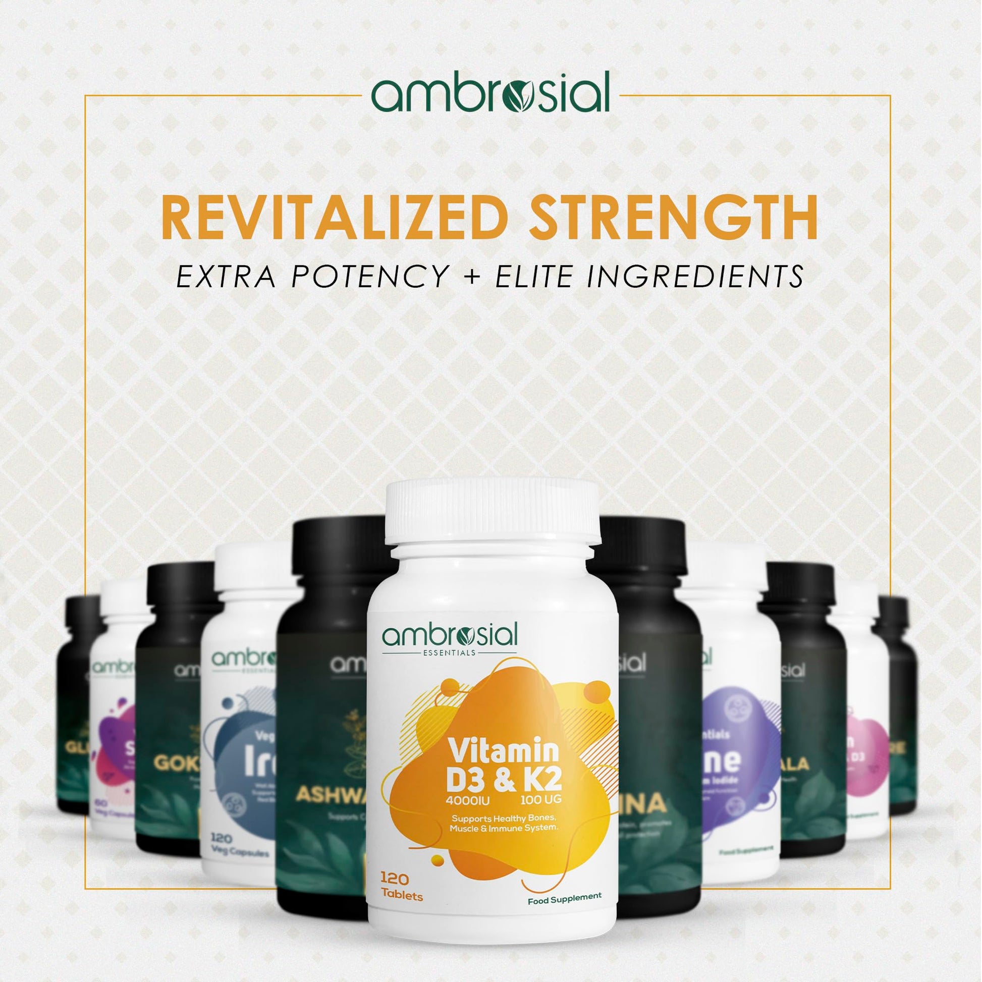 AMBROSIAL Vitamin D3 & K2 Tablets Pack of 1-120 Tablets - Medaid International