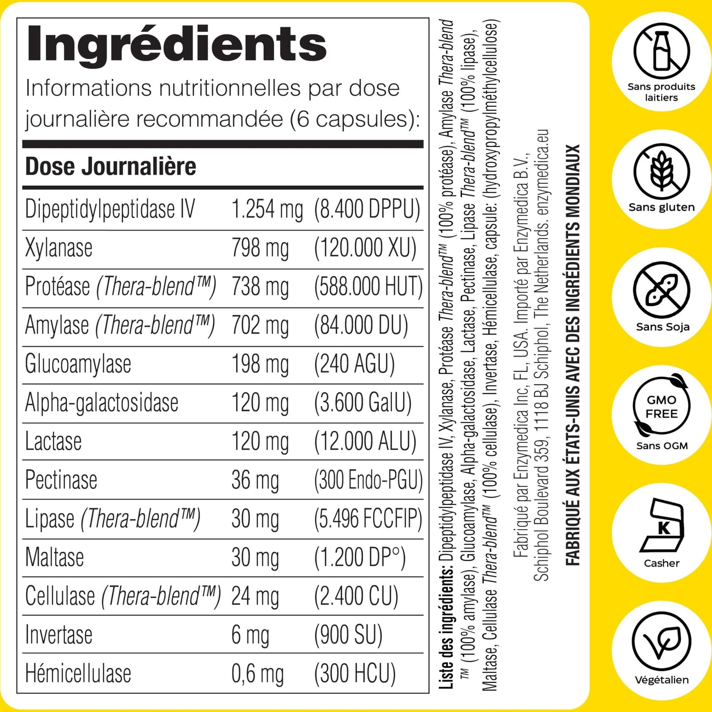 Enzymedica, Digest Spectrum, Indiqué Pour De Multiples Intolérances Alimentaires, Cible Le Gluten, Le Lactose, La Caséine Et Les Phénols, Sans Gluten, Sans Produits Laitiers, Végétarien, 90 Capsules - Medaid International