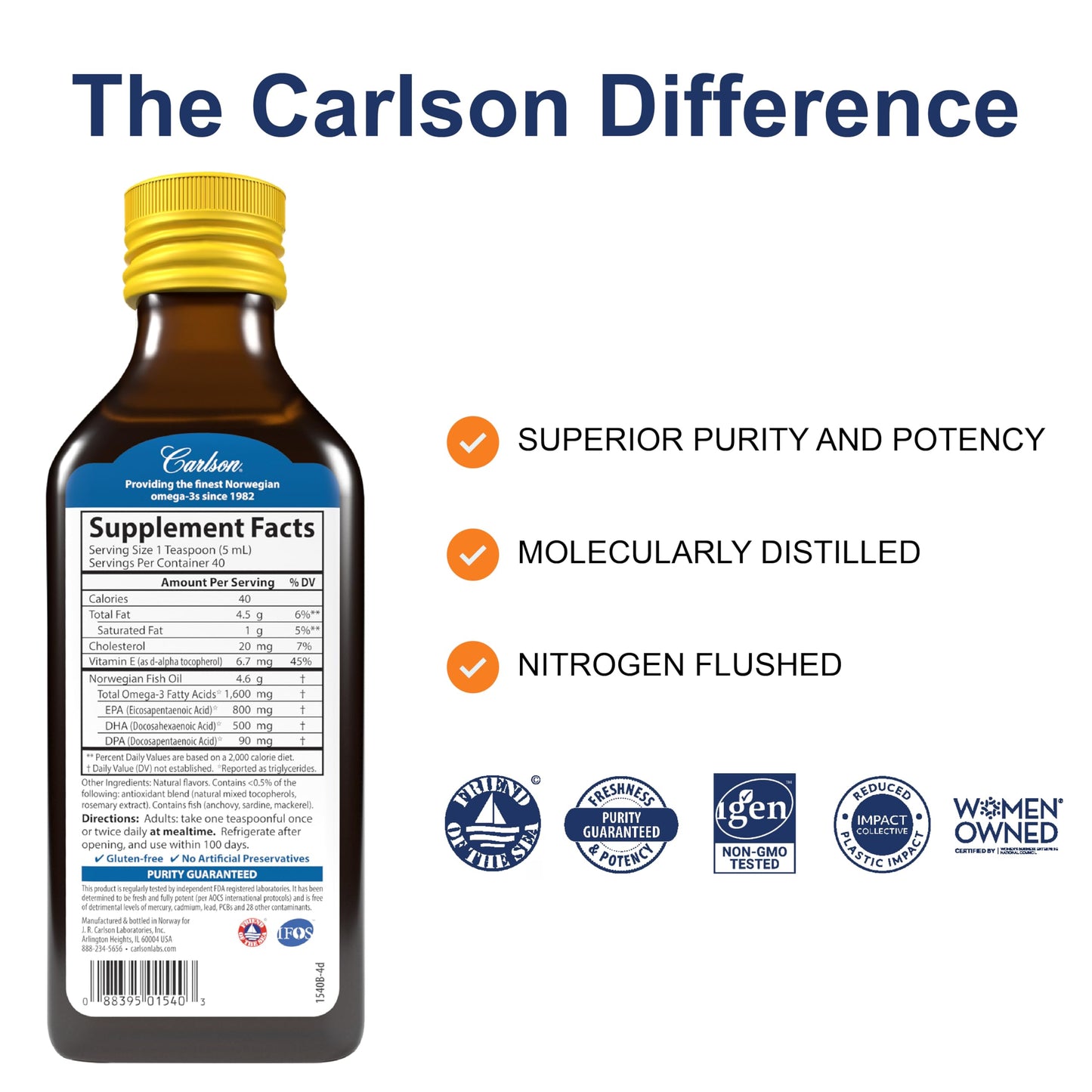 Carlson - The Very Finest Fish Oil, 1600 mg Omega-3s, Liquid Fish Oil Supplement, Norwegian Fish Oil, Wild-Caught, Sustainably Sourced Fish Oil Liquid, Lemon, 200ml, 6.7 Fl Oz - Medaid International