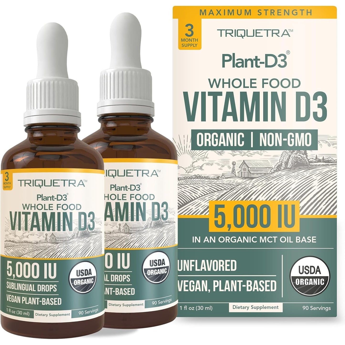 Organic Vitamin D3 5,000 IU - 100% Whole Food & Plant-Based Cholecalciferol Form, 100% Vegan Vitamin D - Enhanced with Prebiotic & Superfood Complex – Organic, Vegan, GMO & Gluten Free (60 Capsules) - Medaid International