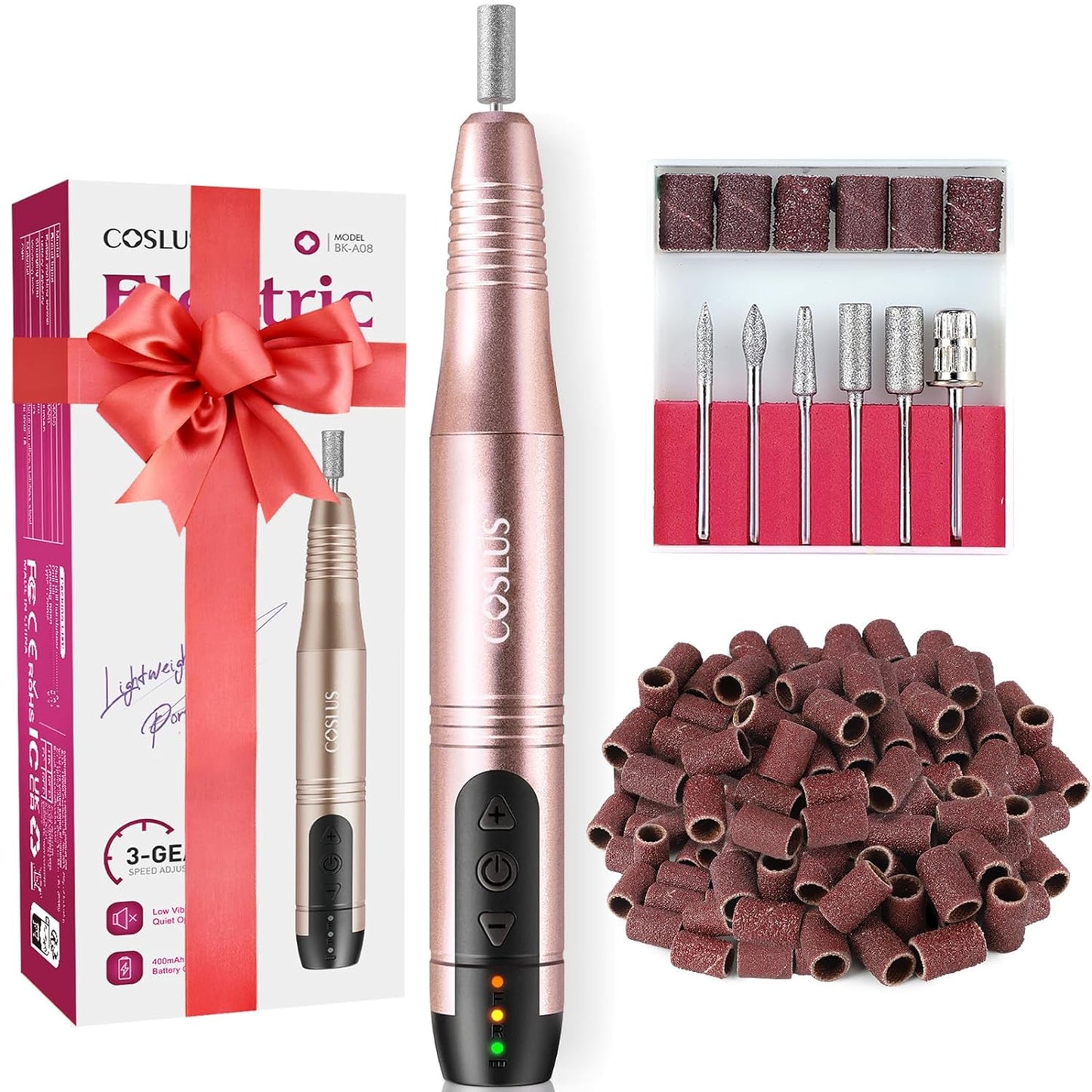 COSLUS Cordless Nail Drill Electric File: Professional for Acrylic Gel Dip Powder Nails Portable Nail Drill Machine Kit for Manicure Pedicure Nail Set with Everything Rechargeable Lightweight Purple - Medaid International