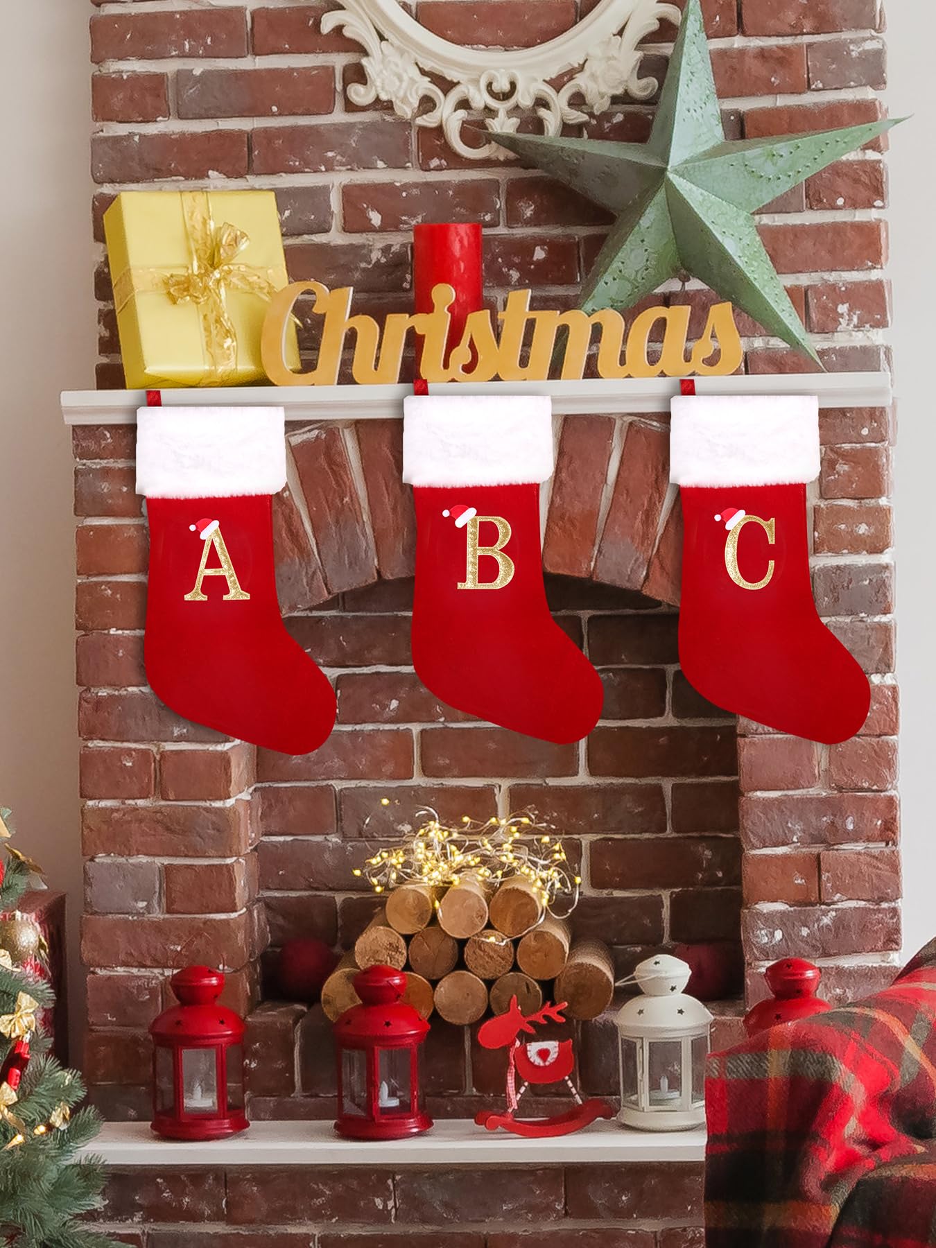 infleesh 20 Inches Monogrammed Christmas Stockings with Letters,Super Soft Christmas Stockings Large Monogram Stockings Red Letter Stockings for Christmas Holiday Xmas Gift… - Medaid International