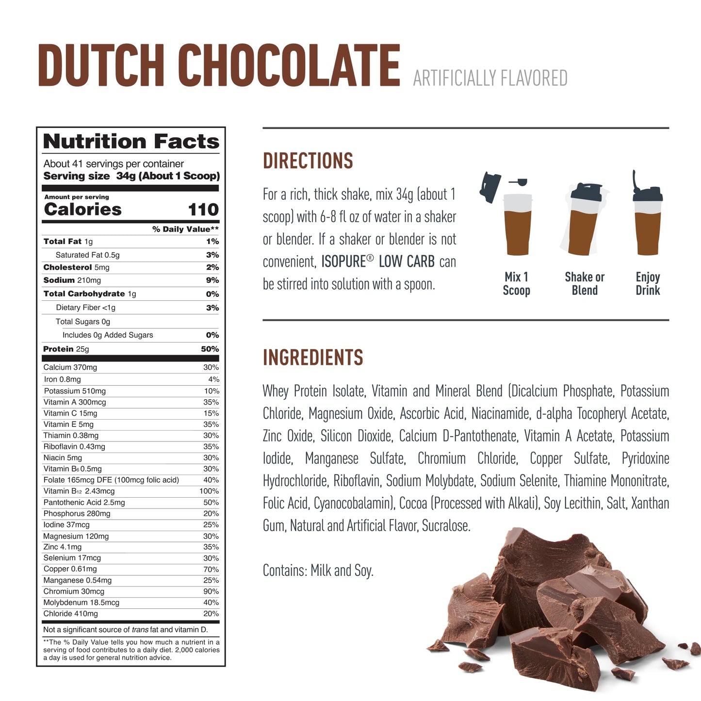 Isopure Low Carb 100% Pure Whey Isolate Protein Powder, Lactose Free, Gluten Free, With Vitamins, Dutch Chocolate, 25g Protein Per Serving, 3.07 Lbs, 41 Servings (Packaging May Vary) - Medaid International