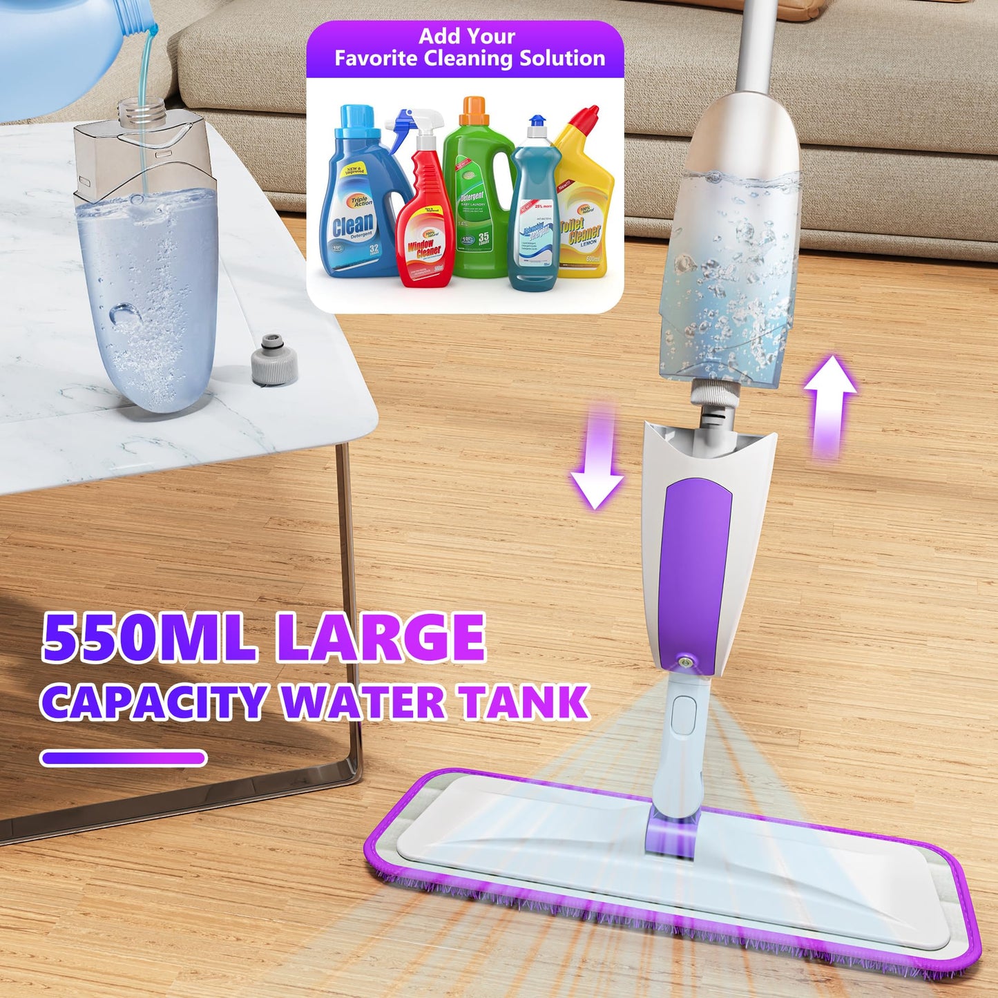 Microfiber Spray Mops for Floor Cleaning - SEVENMAX Dry Wet Floor Mop with Sprayer 3 Washable Pads fit Swiffer Powermop for Hardwood Laminate Tile Wood Vinyl Ceramic Home Kitchen Cleaning - Medaid International