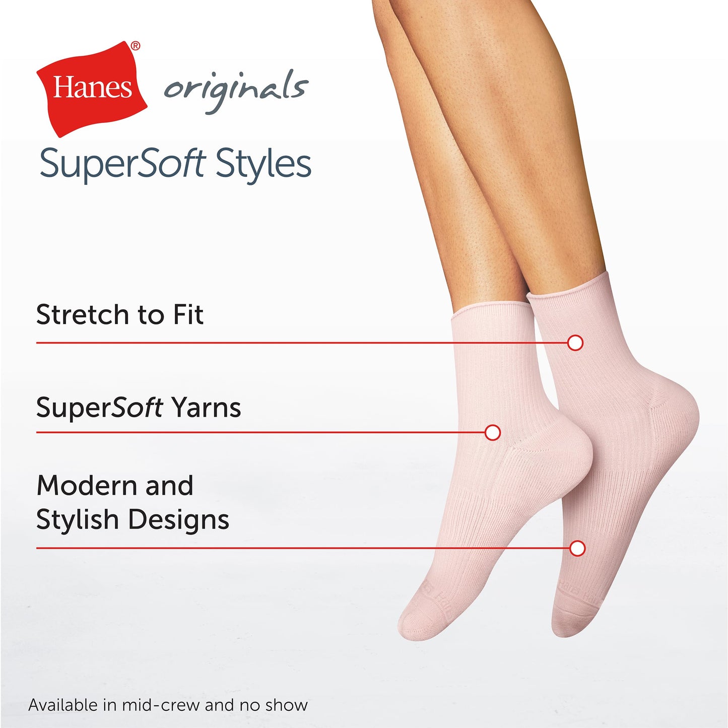 Hanes Women's Originals SuperSoft Mid Crew Socks, Half-Cushioned Socks for Women, 6-Pairs - Medaid International