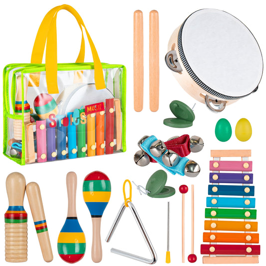 Stoie's Kids Musical Instruments Set – Wooden Percussion Instruments for Toddlers 3-5 Xylophone, Tambourine, Maracas, Music Toys for Toddlers 3-5, Preschool Musical Instruments - Medaid International