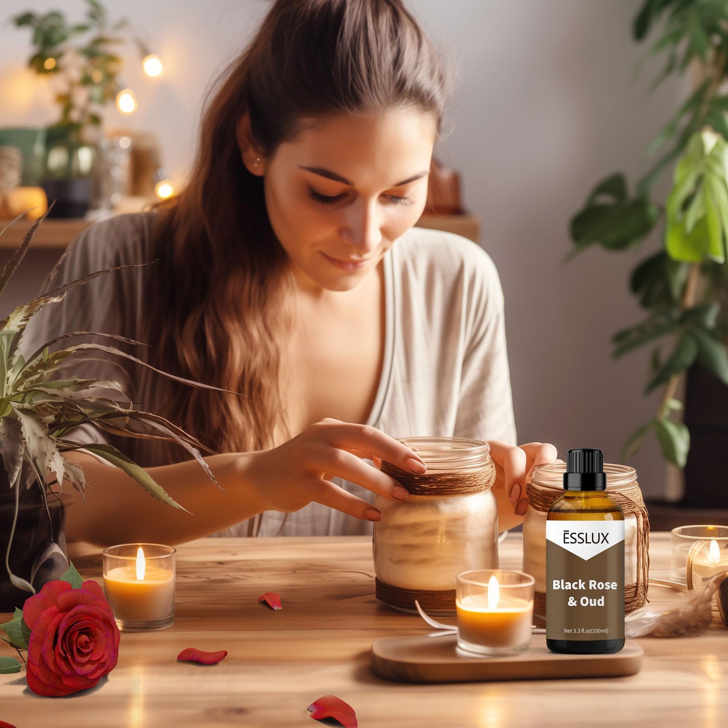 Black Rose & Oud Fragrance Oil, ESSLUX Large Single Scented Oils 100 ml (3.3 oz), Aromatherapy Essential Oils for Home for Diffuser, Massage, Soap, Candle Making Scents - Medaid International