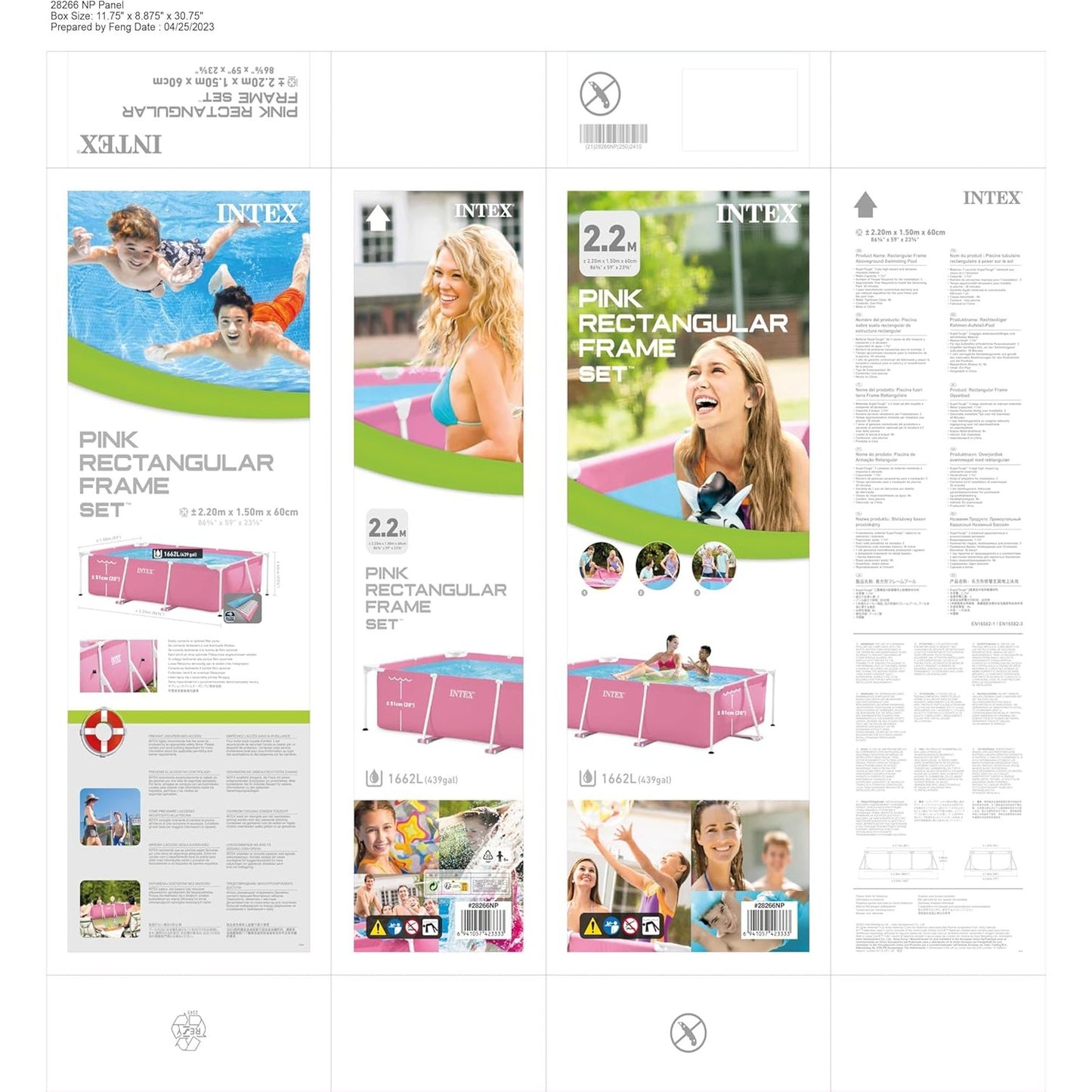 Pink Rectangular Frame Pool 220x150x60 cm - Medaid International