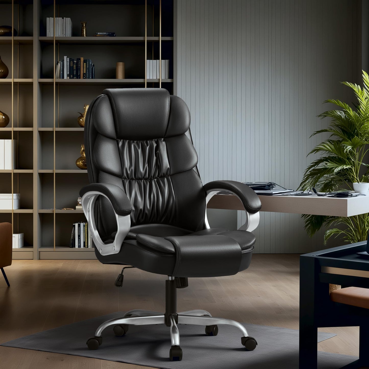 Homall Office Chair High Back Computer Desk Chair, PU Leather Adjustable Height Modern Executive Swivel Task Chair with Padded Armrests and Lumbar Support (Black) - Medaid International