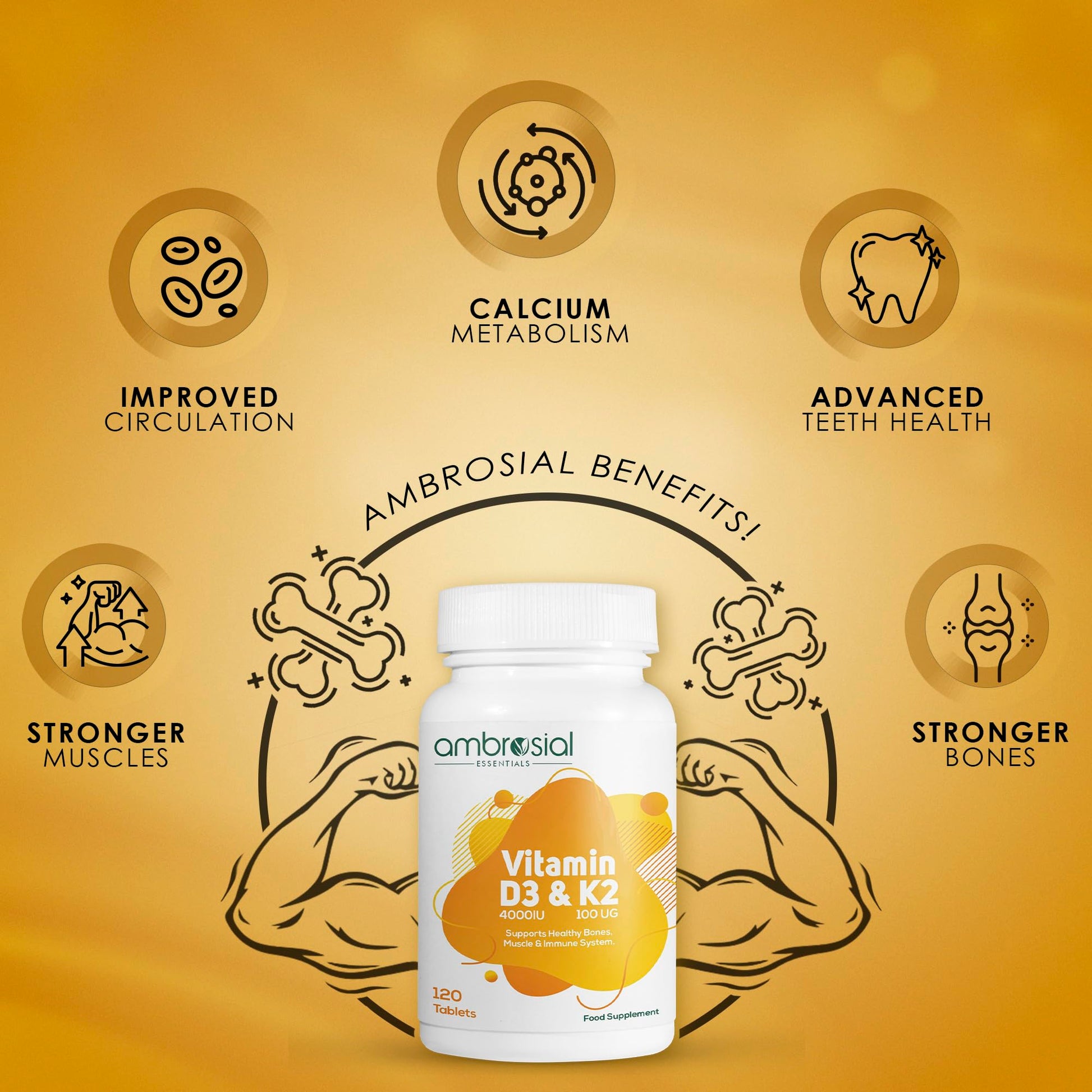 AMBROSIAL Vitamin D3 & K2 Tablets Pack of 1-120 Tablets - Medaid International