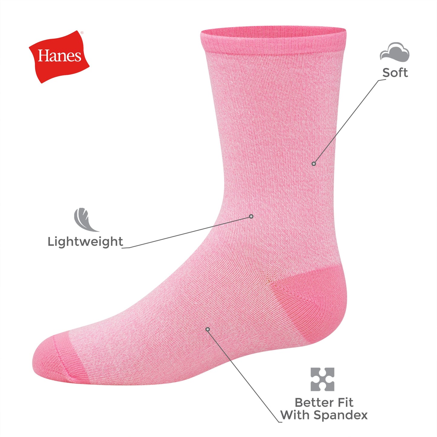 Hanes Ultimate Girls' Fashion Crew Socks Pack, Lightweight Stretch Crew Socks, Assorted 10-Pair Pack, Small - Medaid International