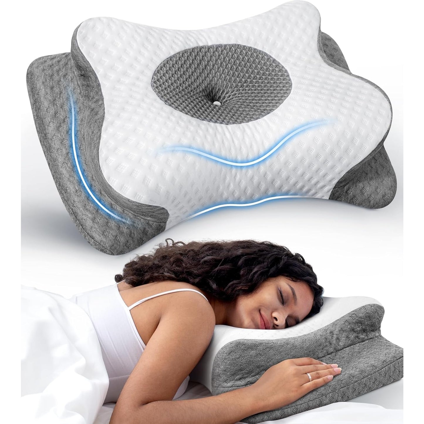 No More Aches Neck Pillow for Pain Relief, Adjustable Cervical Support with Armrest, Odorless Ergonomic Contour Memory Foam Pillows,Orthopedic Bed Side Back Stomach Sleeping - Medaid International